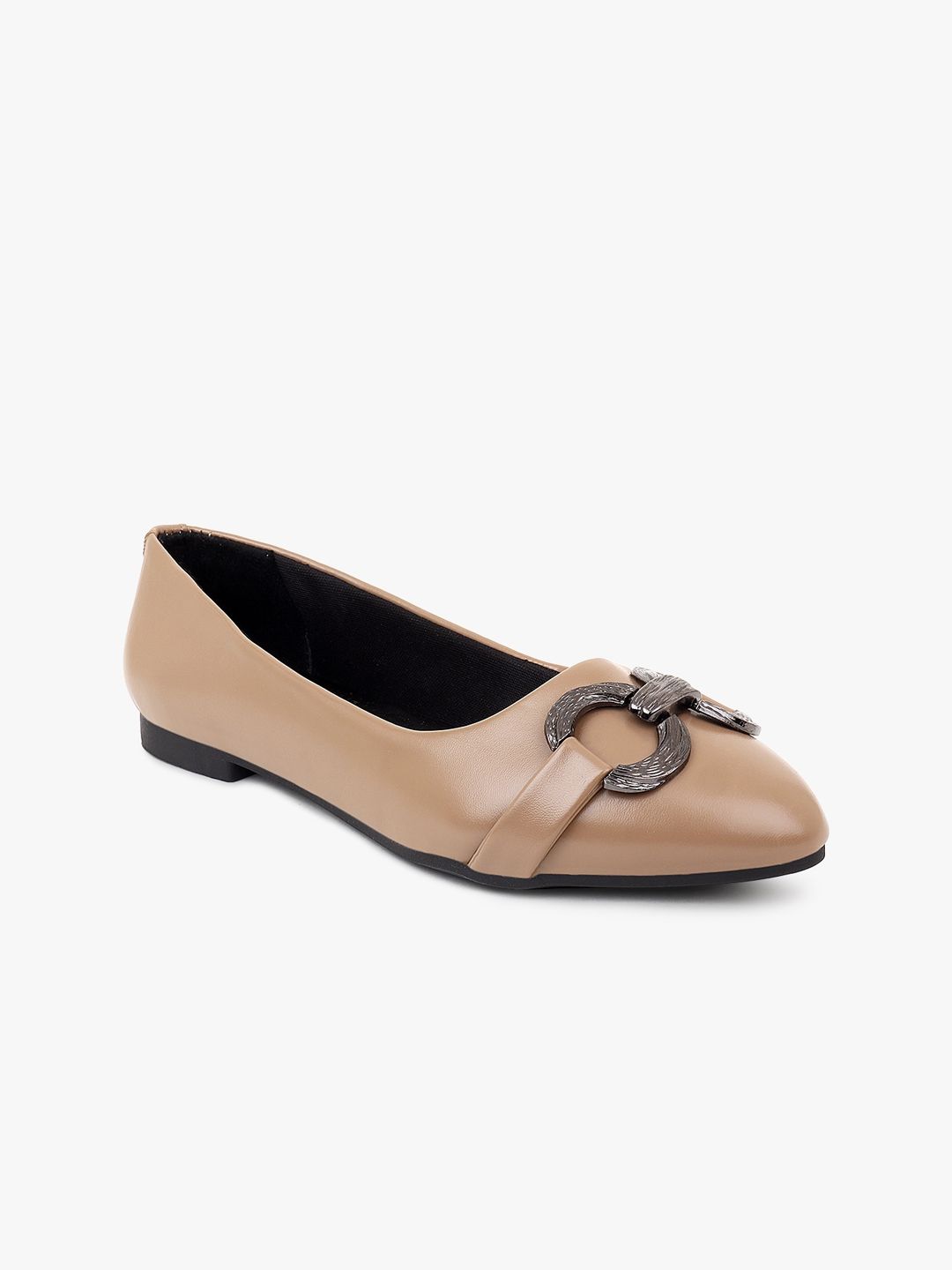 DressBerry Beige Buckle Embellished Ballerinas Price in India