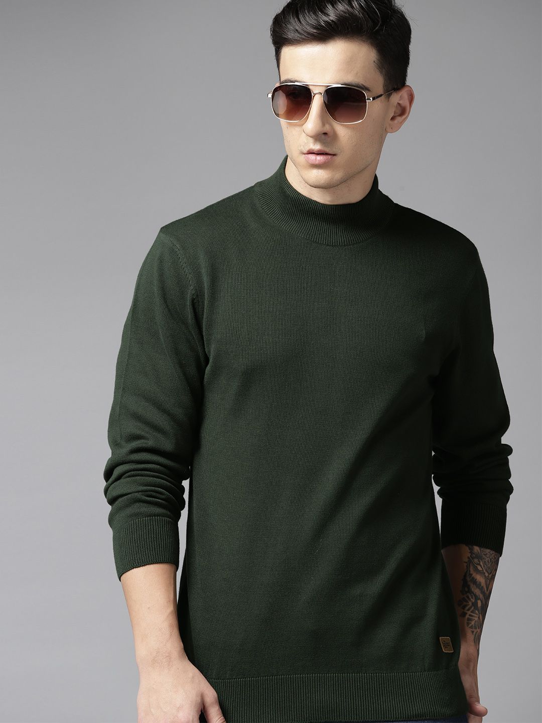 Roadster Men High Neck Pure Cotton Pullover