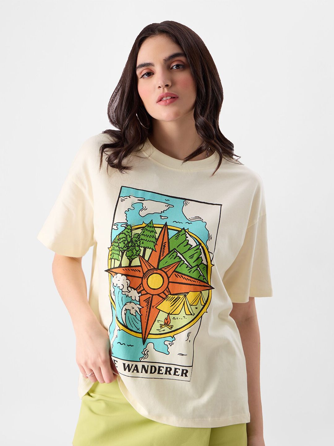 The Souled Store Graphic Printed Drop-Shoulder Sleeves Oversized Fit Cotton T-Shirt Price in India