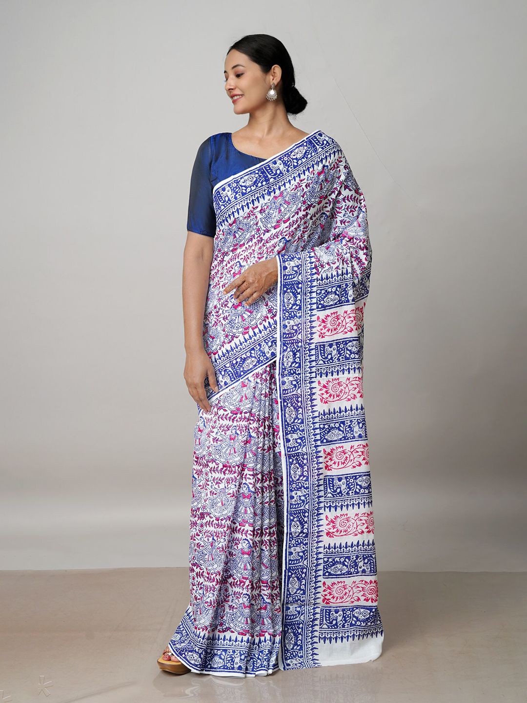 Unnati Ethnic Motifs Pure Cotton Block Print Saree Price in India