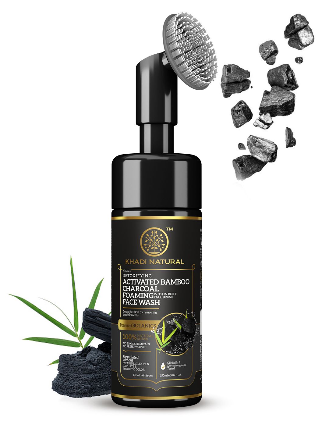 Khadi Natural Power Botanics Activated Bamboo Charcoal Foaming Face Wash - 150ml