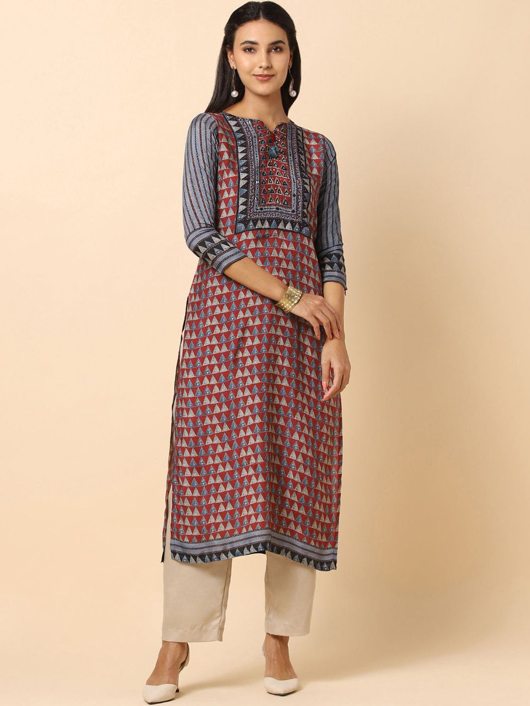 House Of Dharaa Geometric Printed Round Neck Straight Kurta Price in India