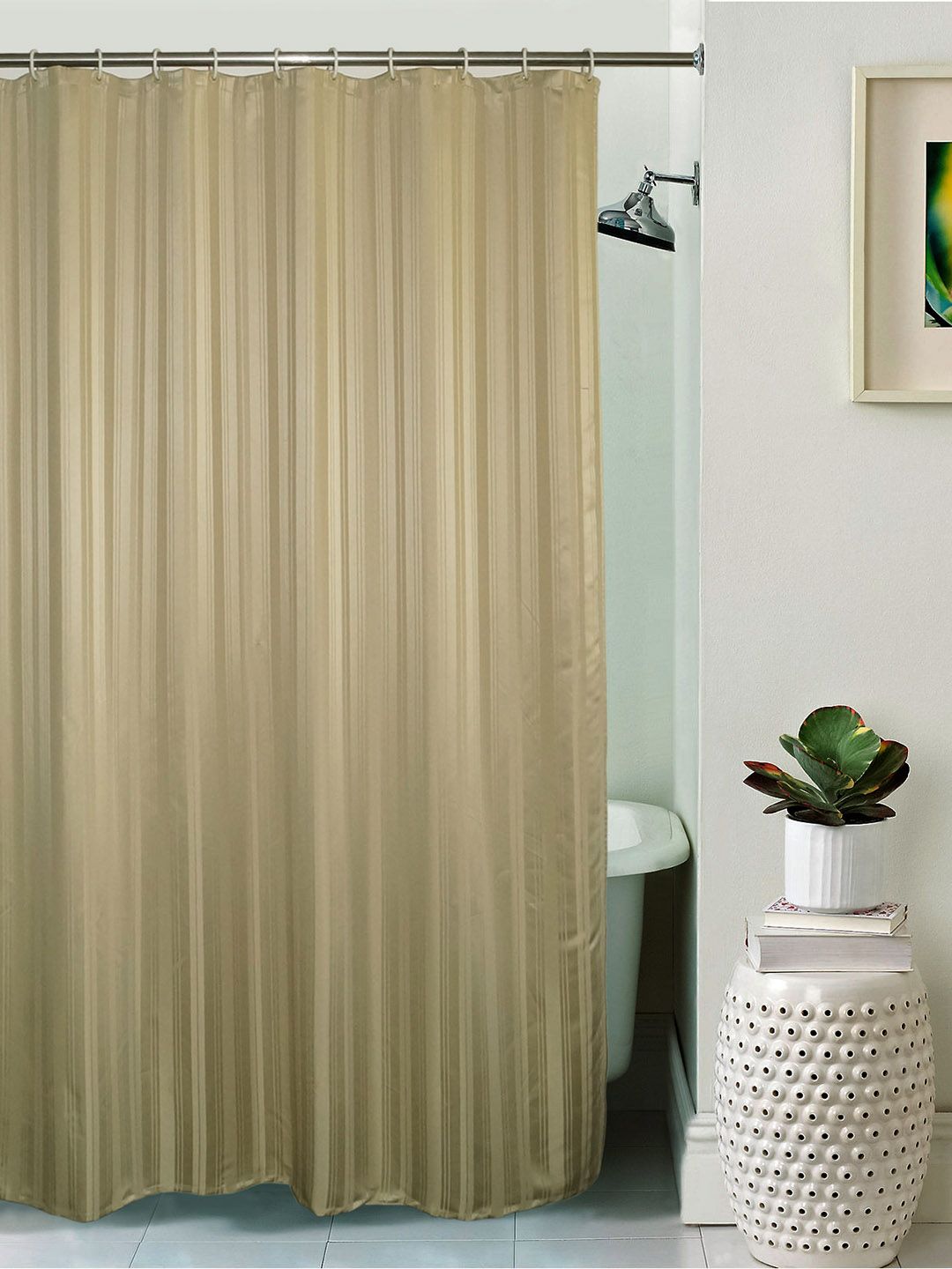 Lushomes Unidyed Beige Polyester Shower Curtain with Eyelets Price in India