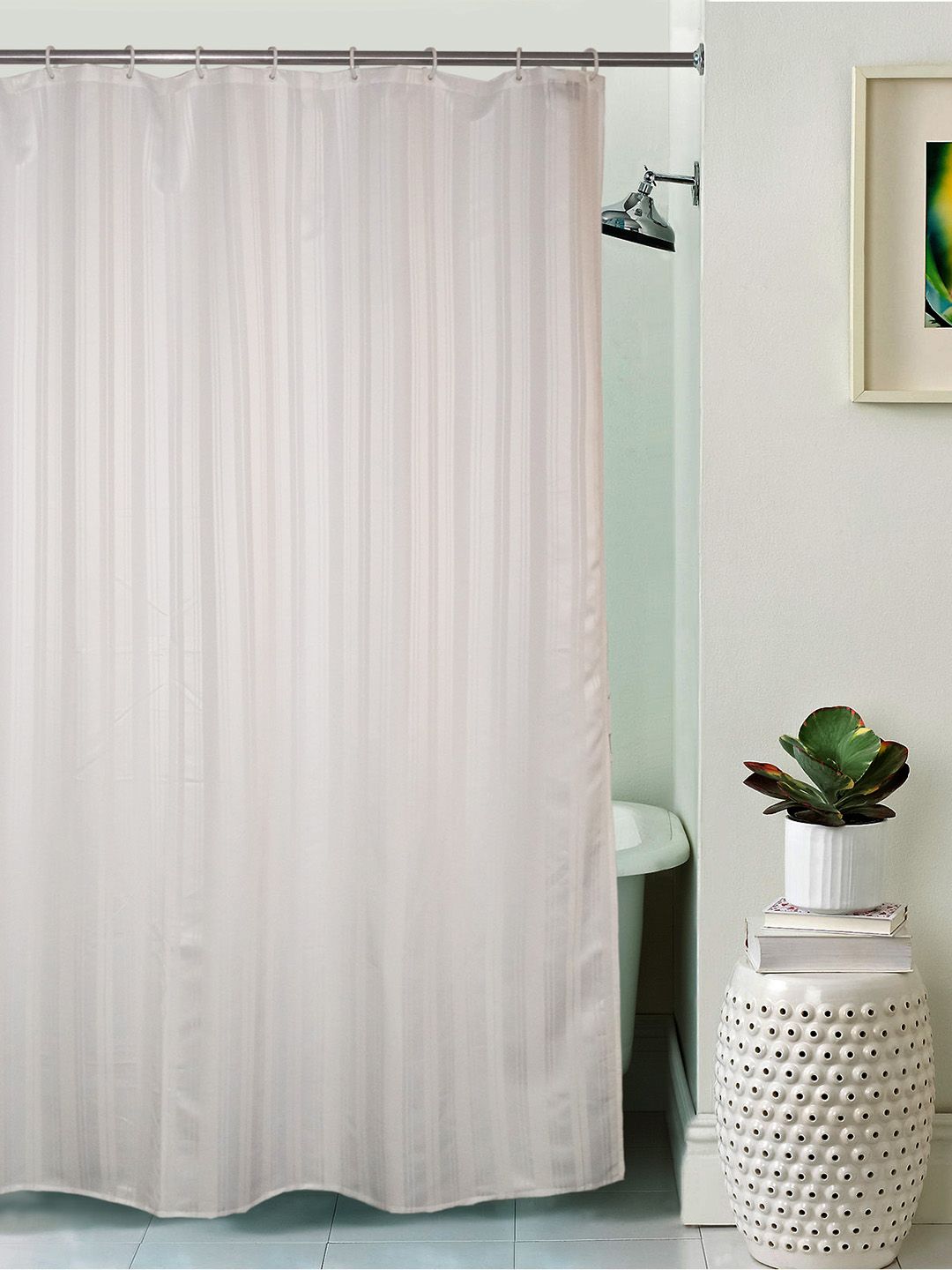 Lushomes Unidyed White Polyester Shower Curtain with Eyelets Price in India