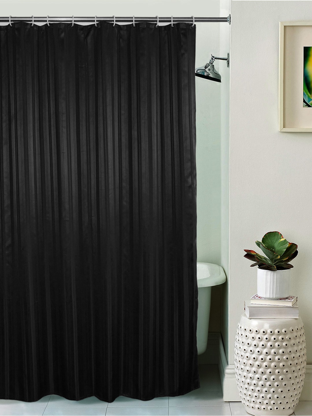 Lushomes Unidyed Black Polyester Shower Curtain with Eyelets Price in India