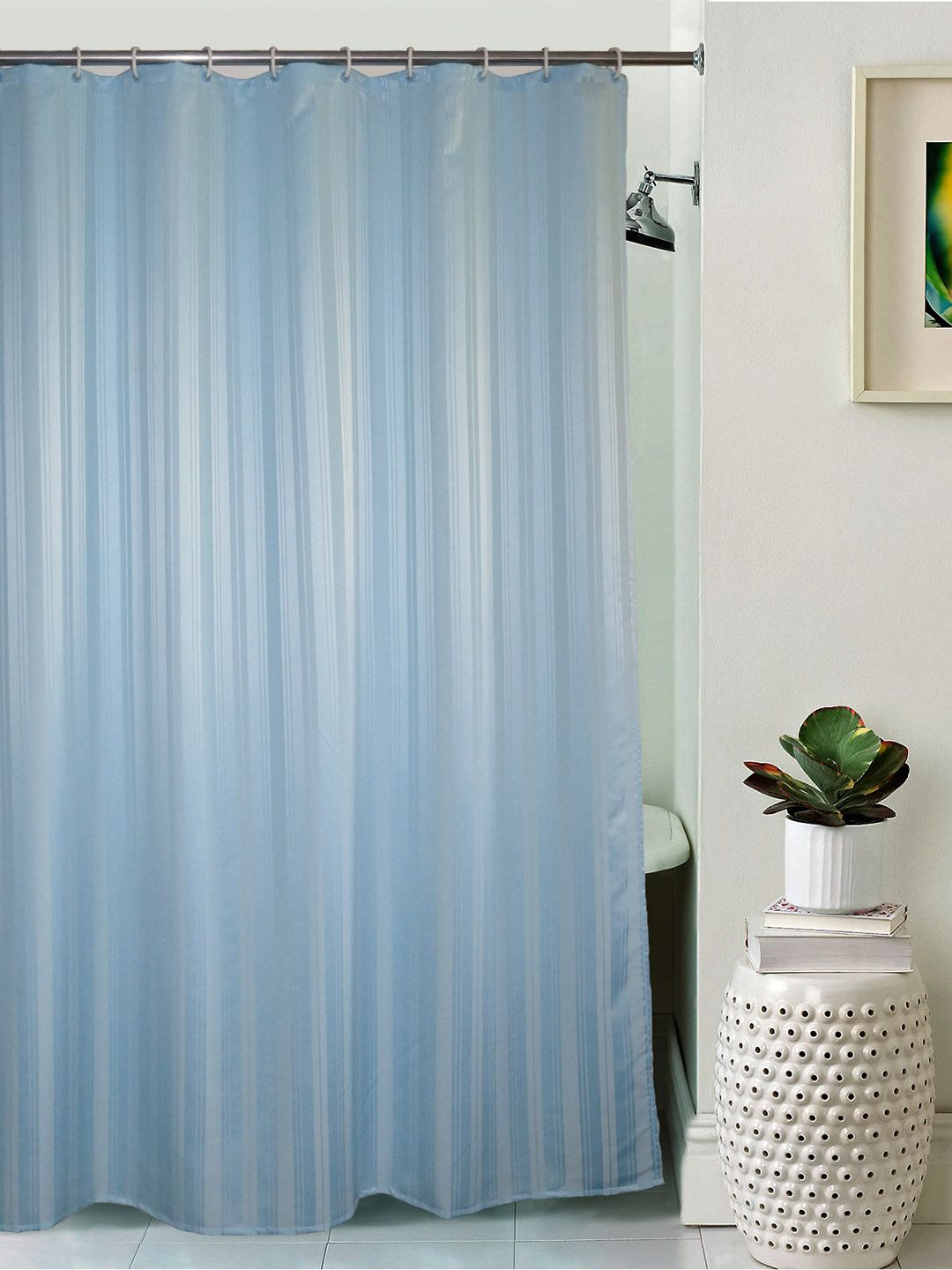 Lushomes Unidyed Blue Polyester Shower Curtain with Eyelets Price in India