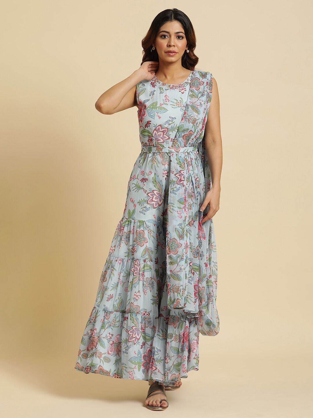 W Floral Printed Waist Tie-Ups Culotte Jumpsuit Price in India