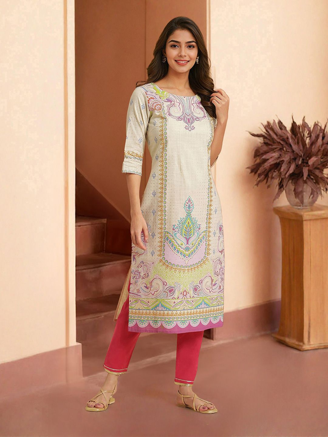 Printed Straight Cotton Kurta W Women Ethnic Motifs Printed Straight Pure Cotton Kurta