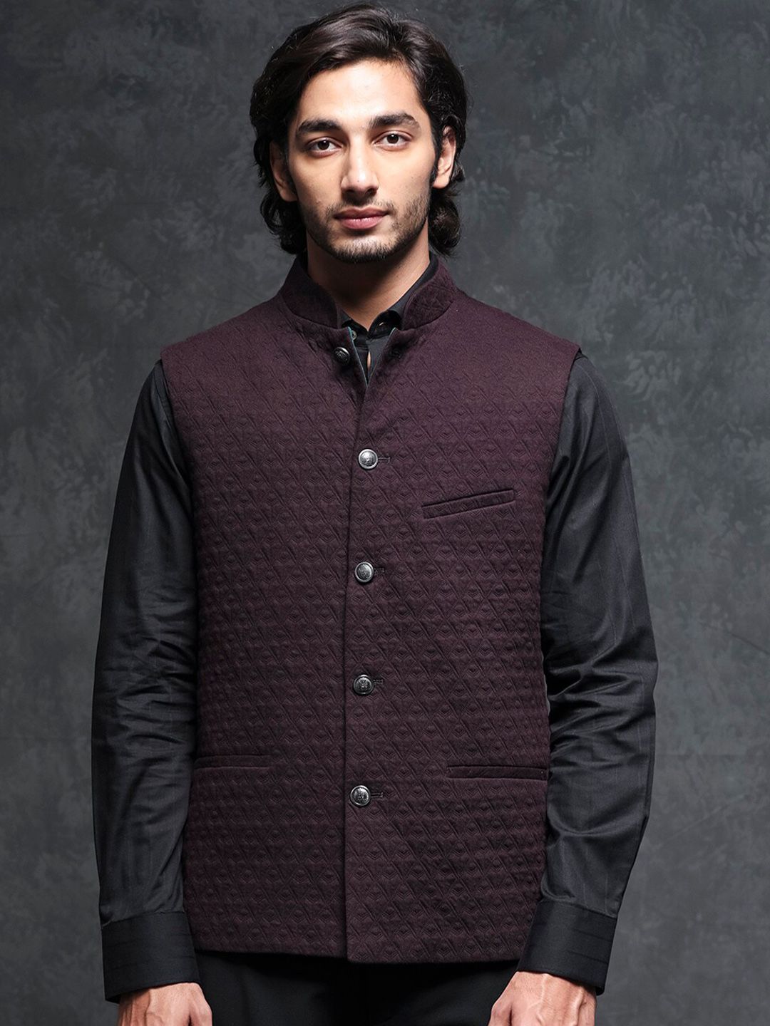 RARE RABBIT Men Maroon Tailored Fit Festive Bandhgala