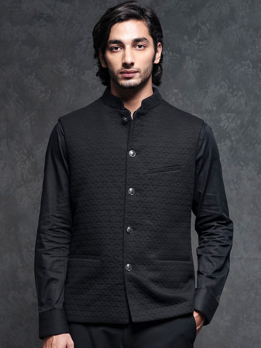 RARE RABBIT Men Black Tailored Fit Festive Bandhgala
