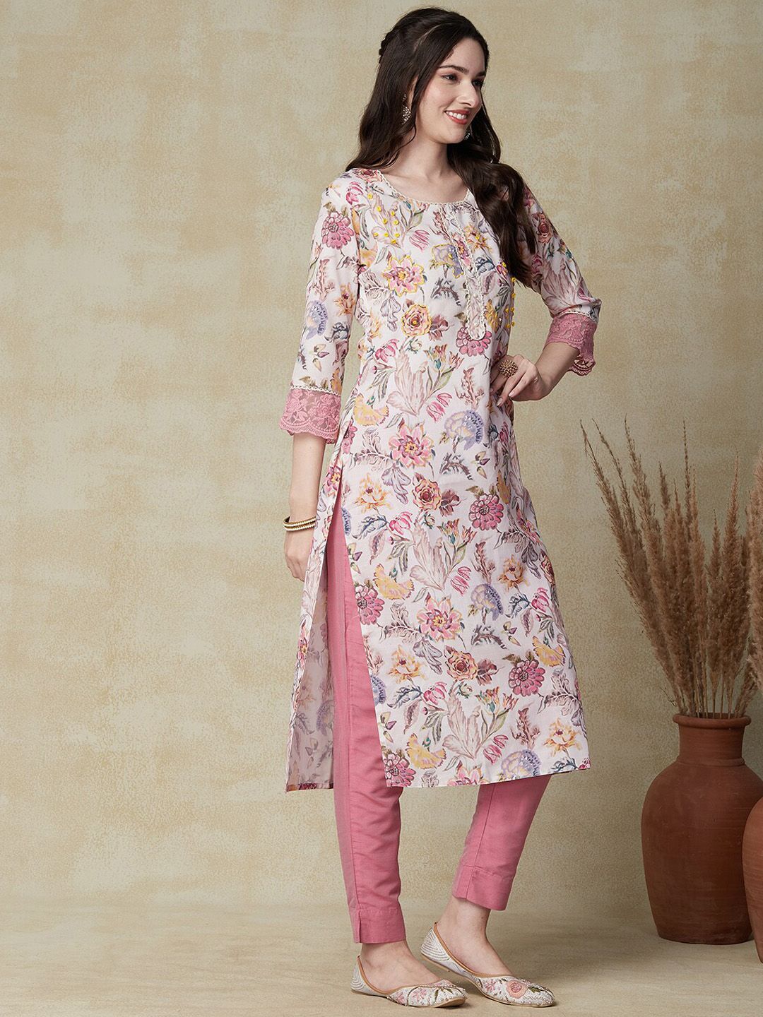 FASHOR Women Multicoloured Floral Printed Flared Sleeves Kurta Price in India
