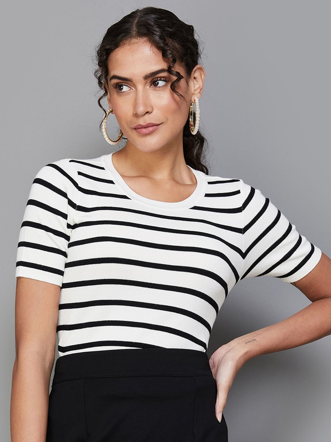 CODE by Lifestyle Striped Round Neck Regular Top Price in India