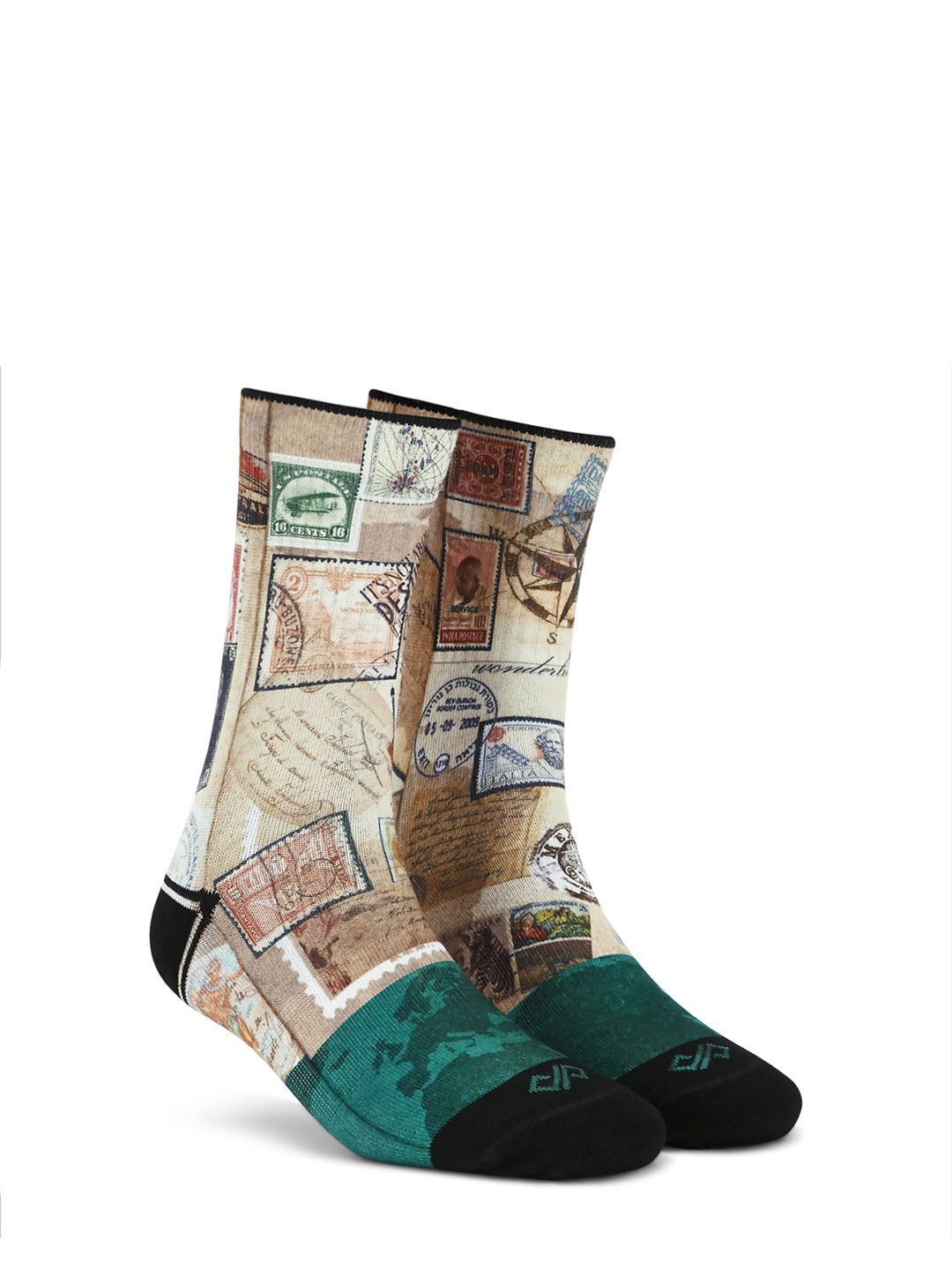 Dynamocks Unisex Beige & Teal Blue Voyager Crew Length Socks