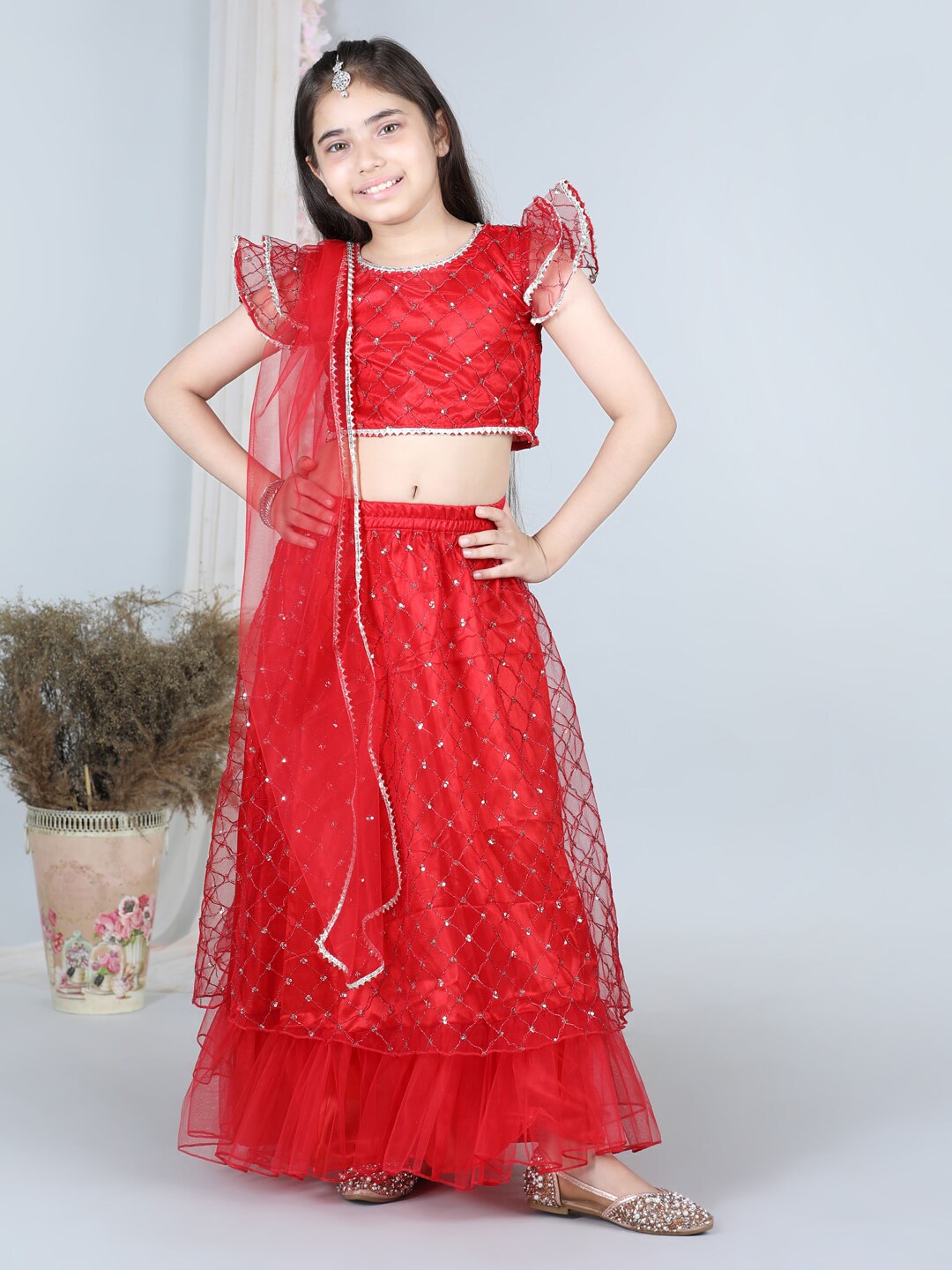 Cutiekins Girls Embellished Sequinned Ready to Wear Lehenga & Blouse With Dupatta Price in India