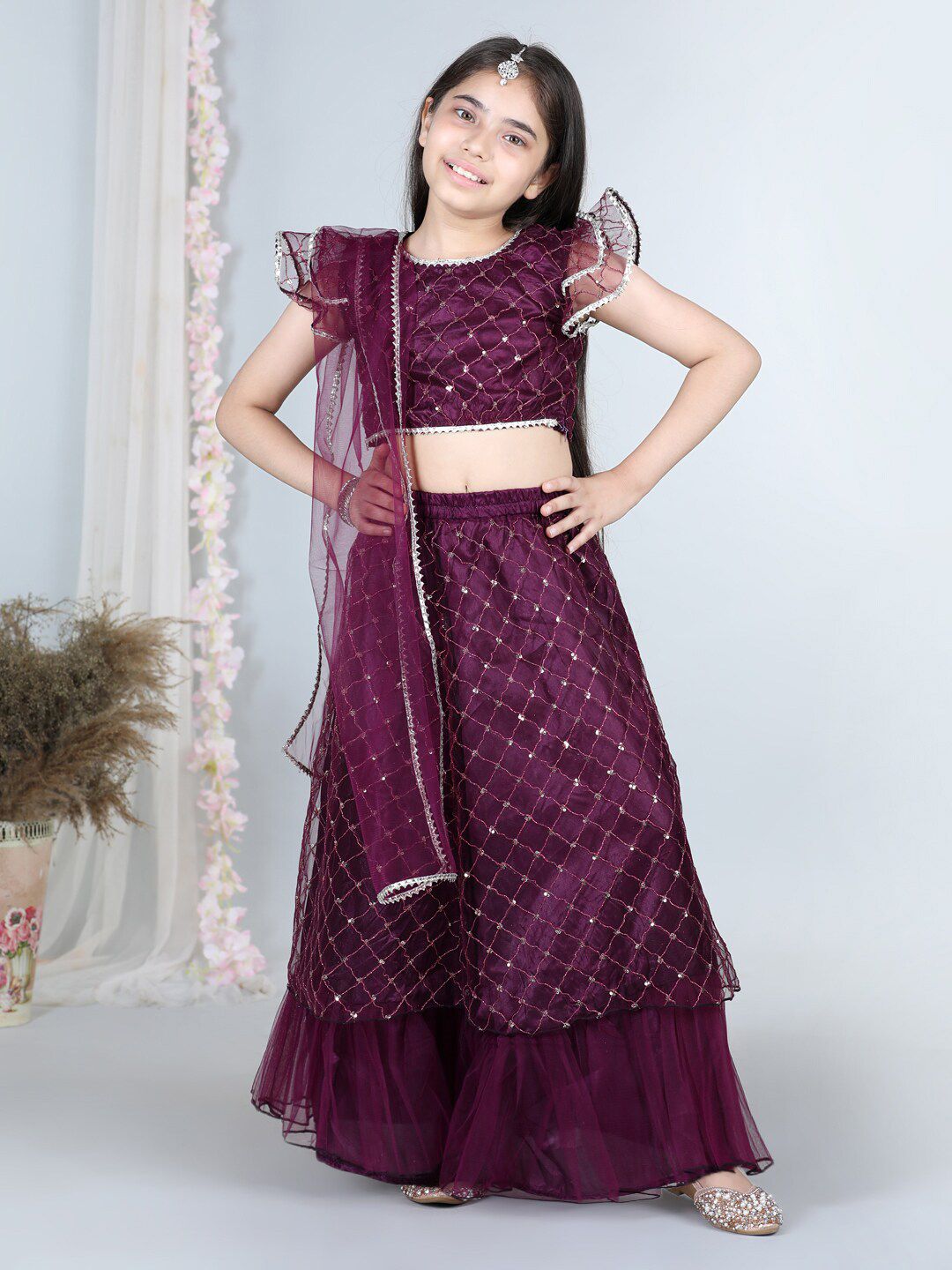 Cutiekins Girls Embroidered Sequinned Ready to Wear Lehenga & Blouse With Dupatta Price in India