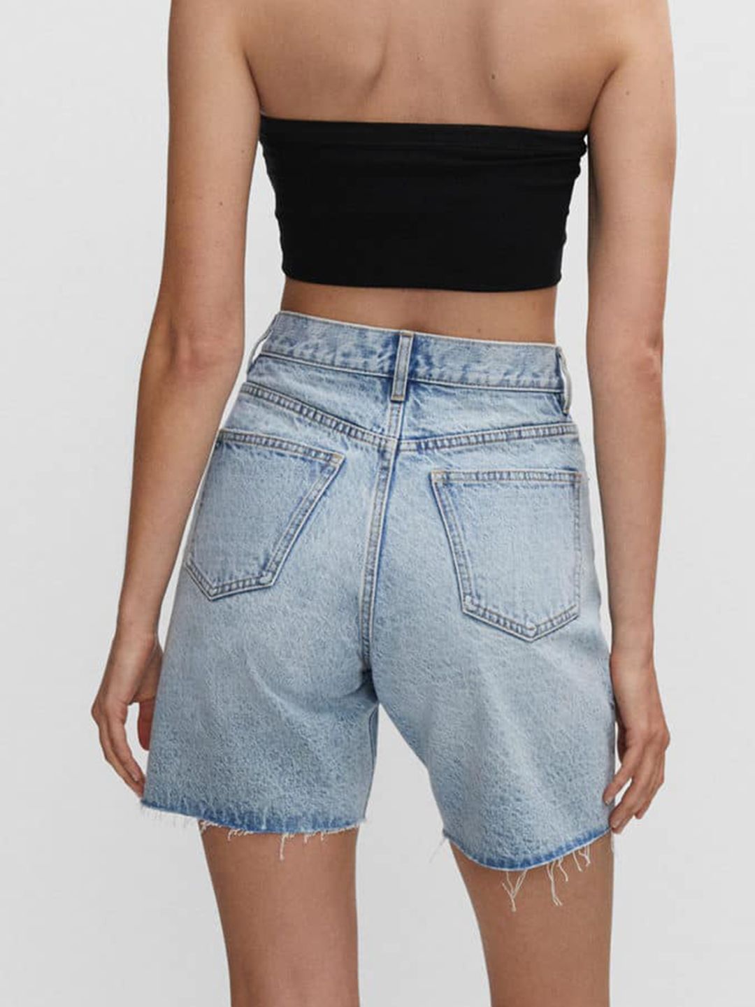 Washed Effect Pure Cotton High-Rise Light Fade Denim Shorts
