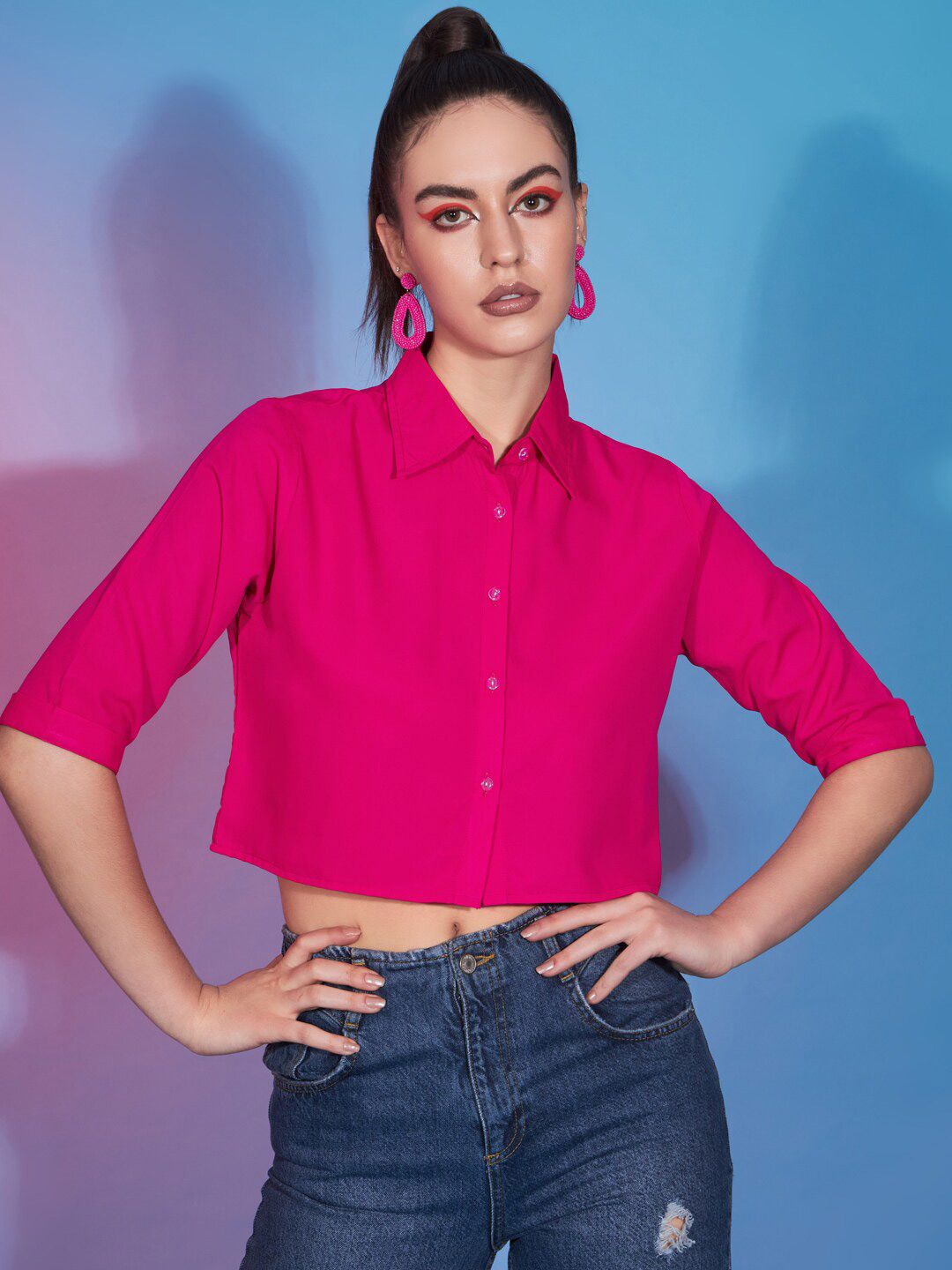 Funday Fashion Women Pink Opaque Casual Shirt Price in India