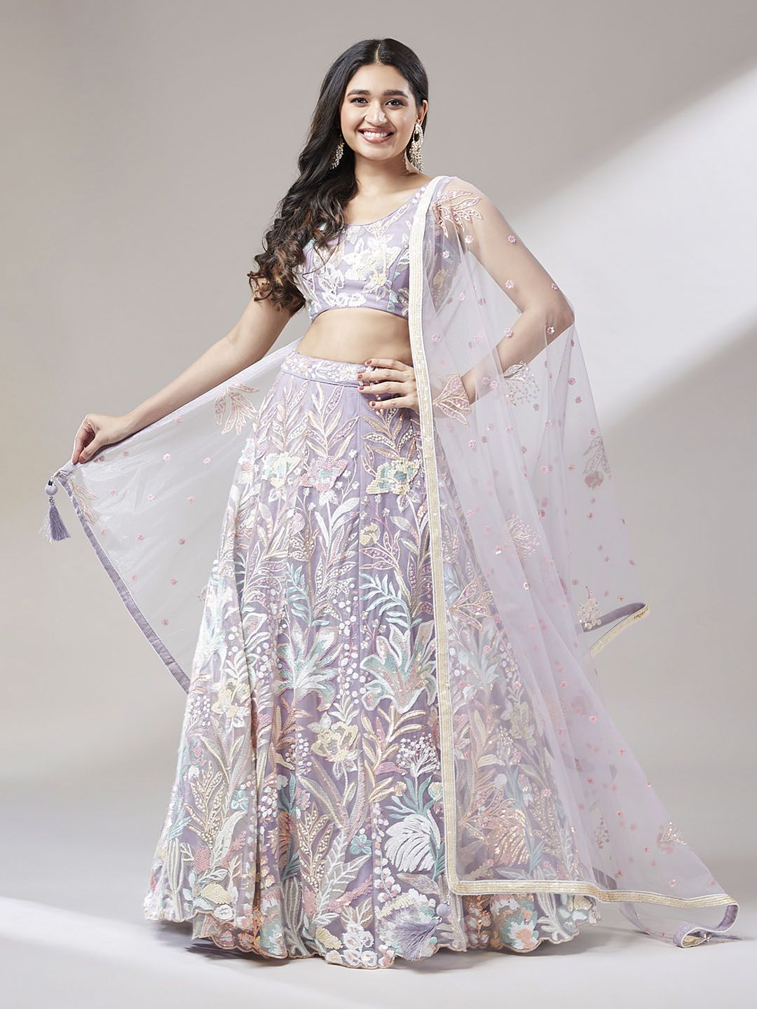 panchhi Embroidered Sequinned Semi-Stitched Lehenga & Unstitched Blouse With Dupatta Price in India