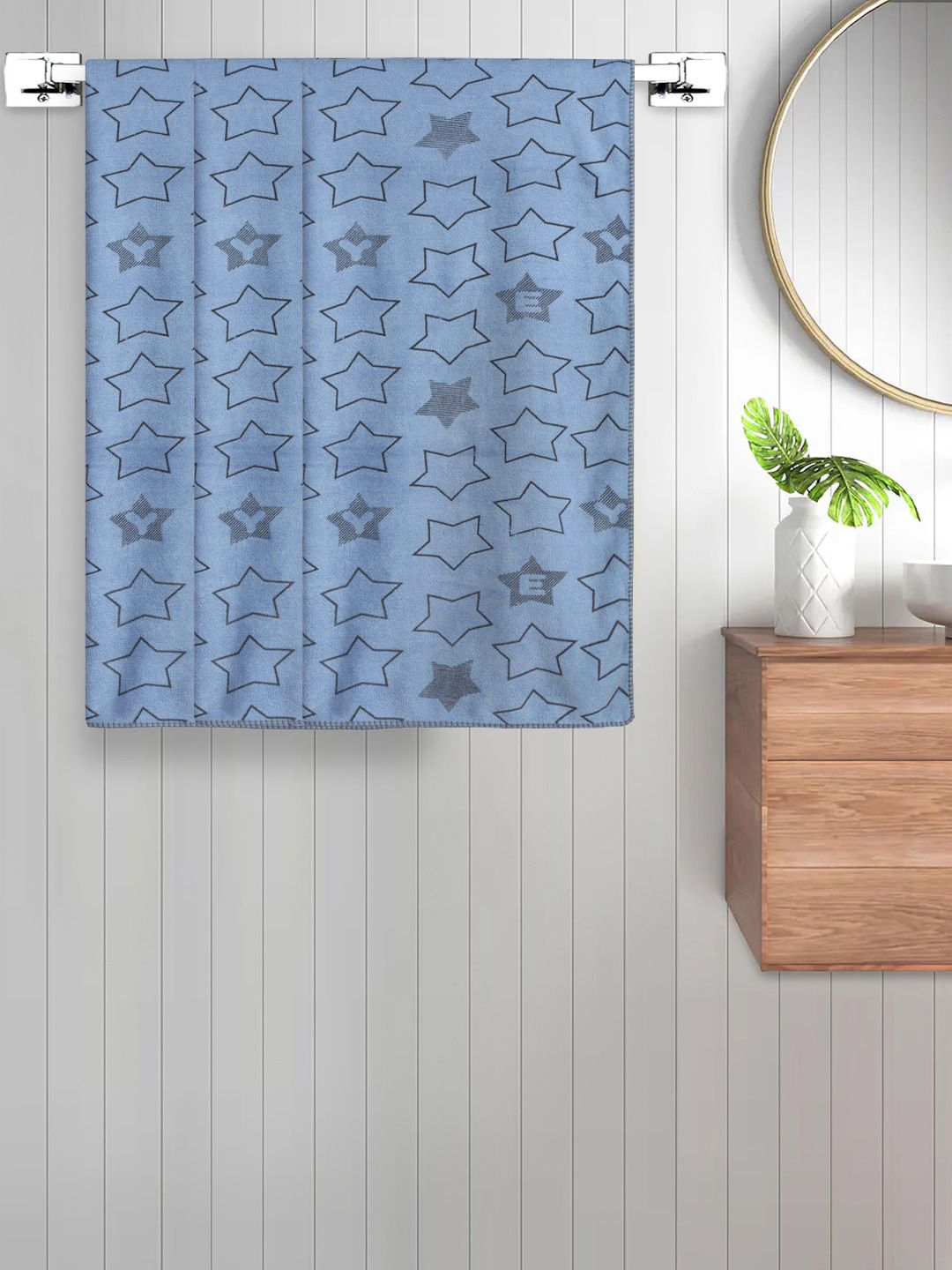 FABINALIV Blue Kids 3 Pieces Geometric Printed Cotton 350 GSM Bath Towels
