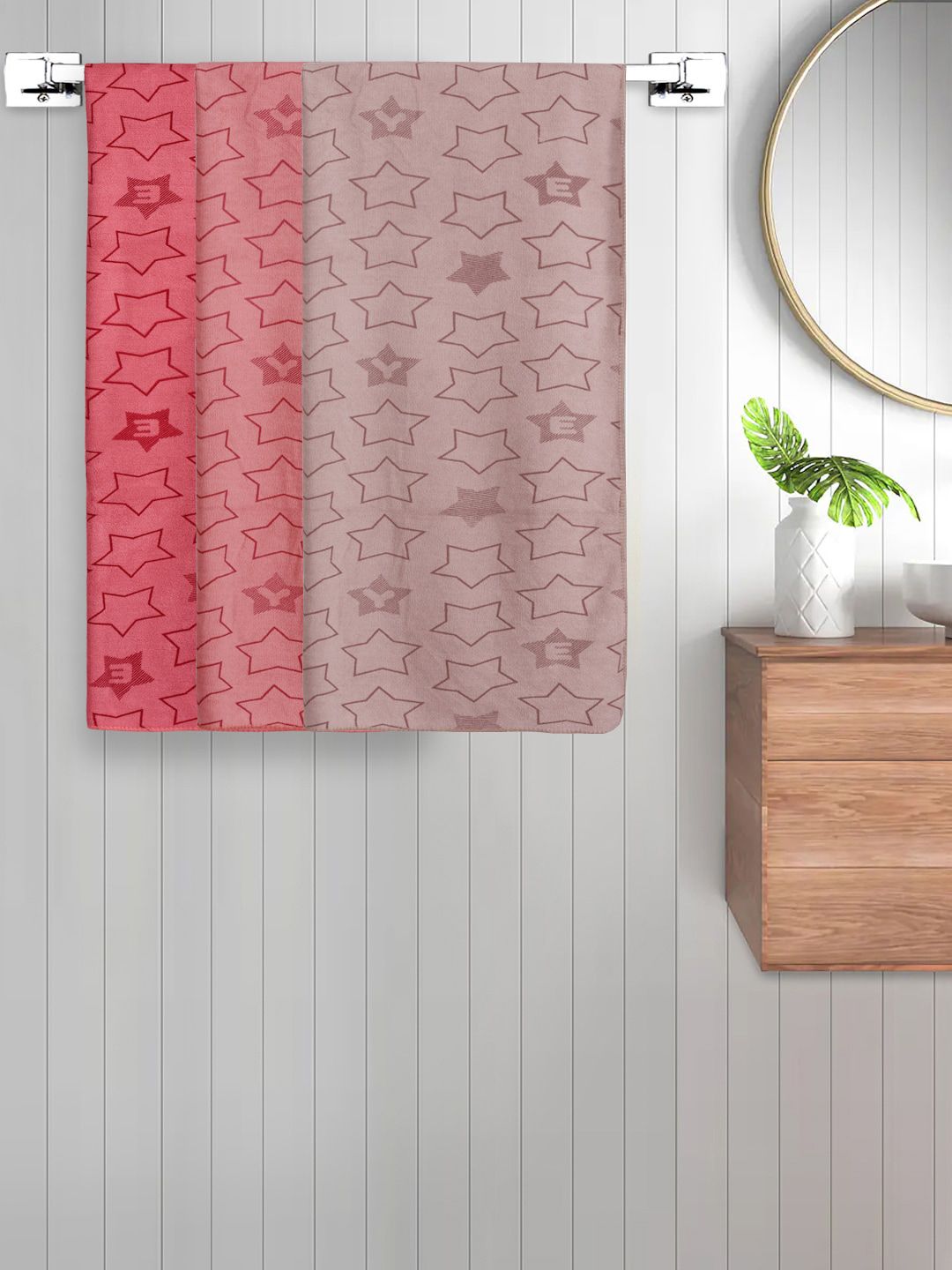 FABINALIV Red & Brown Kids 3 Pieces Geometric Printed Cotton 350 GSM Bath Towels