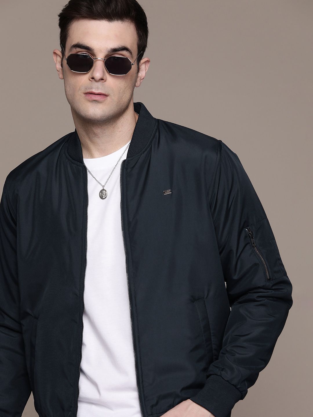 The Roadster Lifestyle Co. Stand Collar Zip Detailed Bomber Jacket