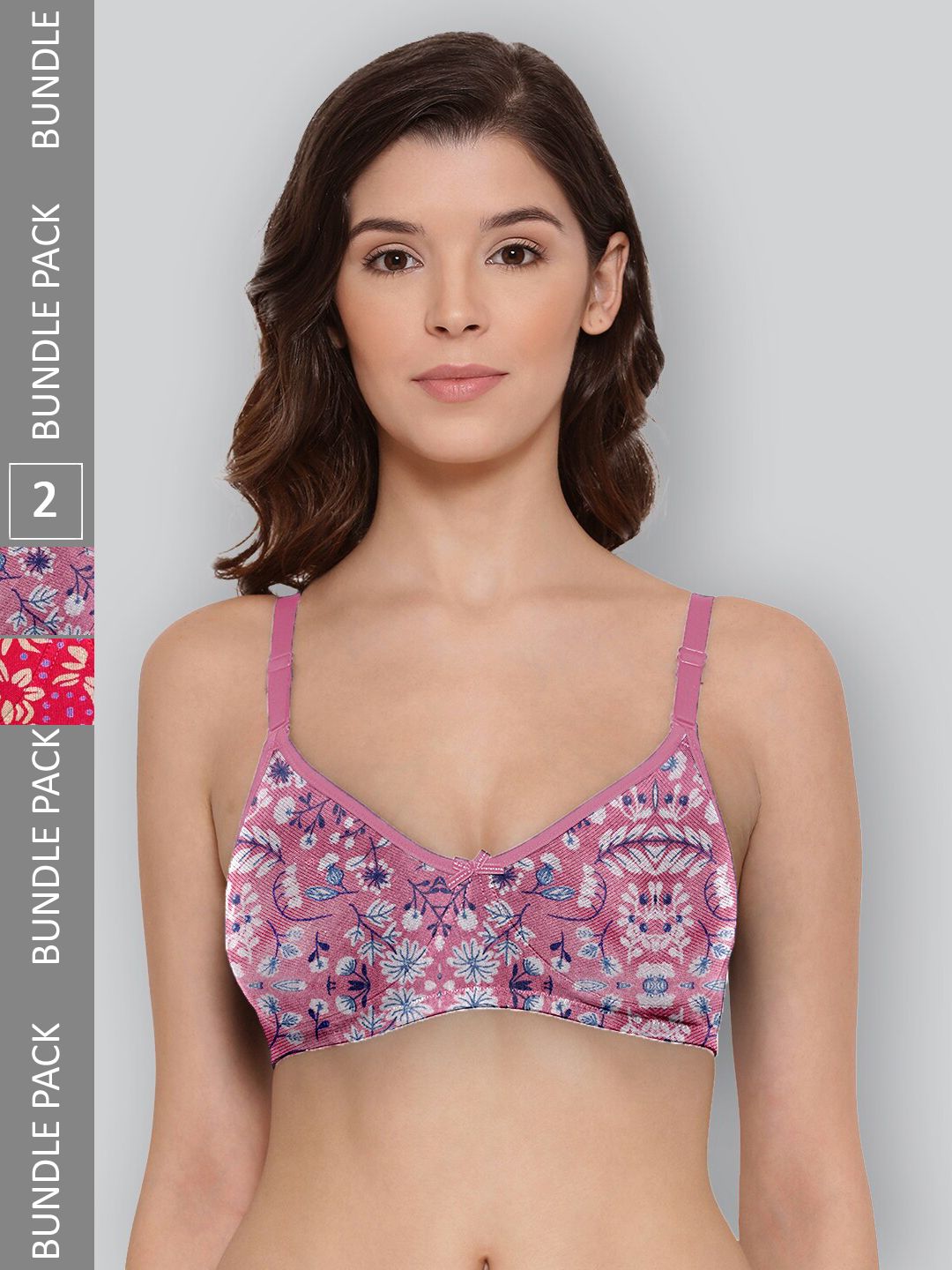 LYRA Pack Of 2 Printed Combed Cotton Wirefree Secret Support Bra with Detachable Strap