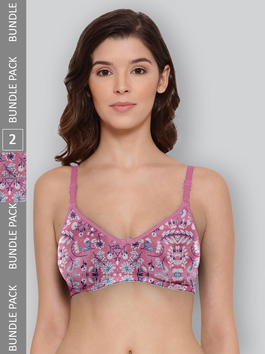 LYRA Pack Of 2 Printed Combed Cotton Wirefree Secret Support Bra with Detachable Strap