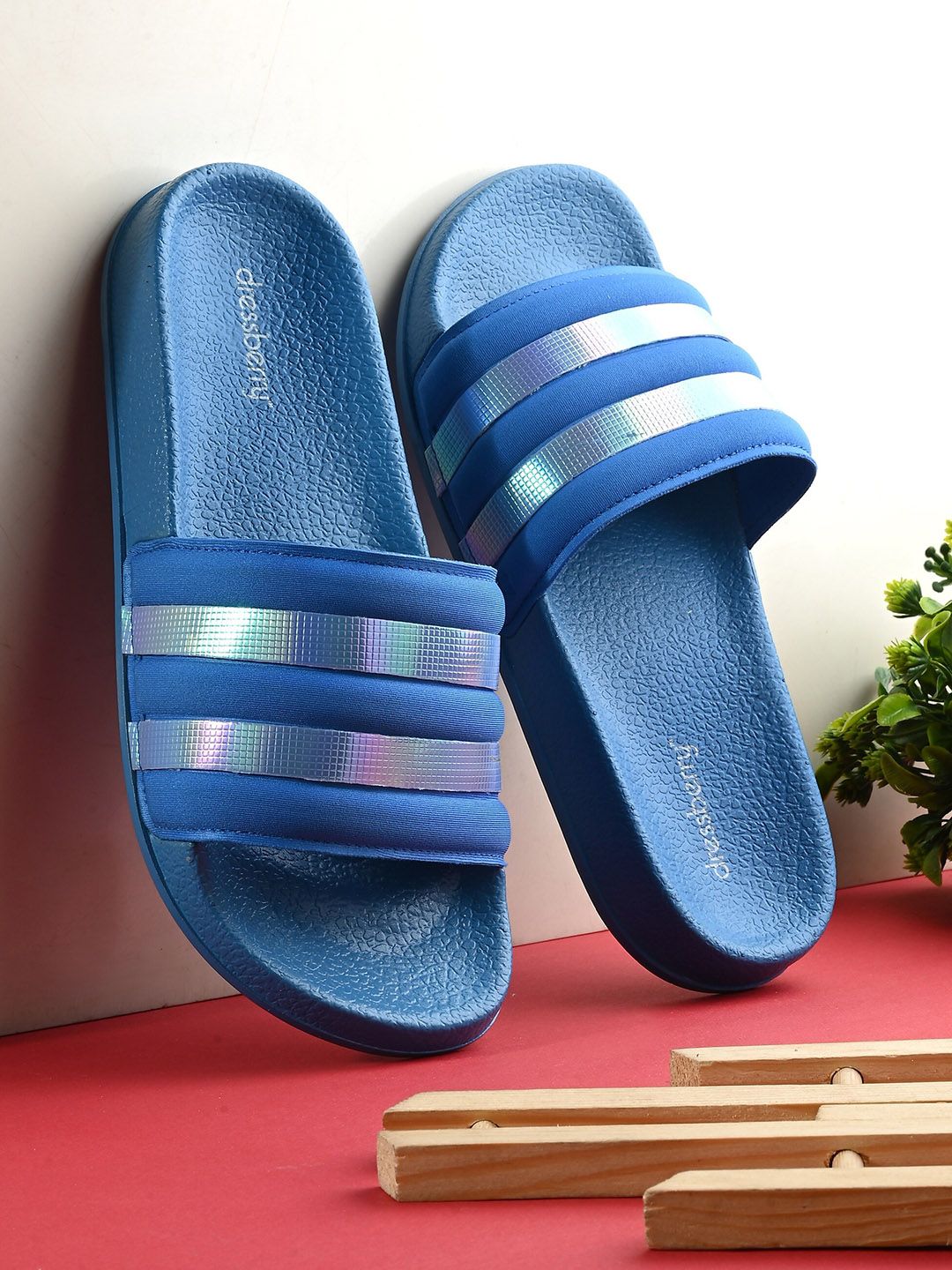 DressBerry Women Blue Embellished Sliders