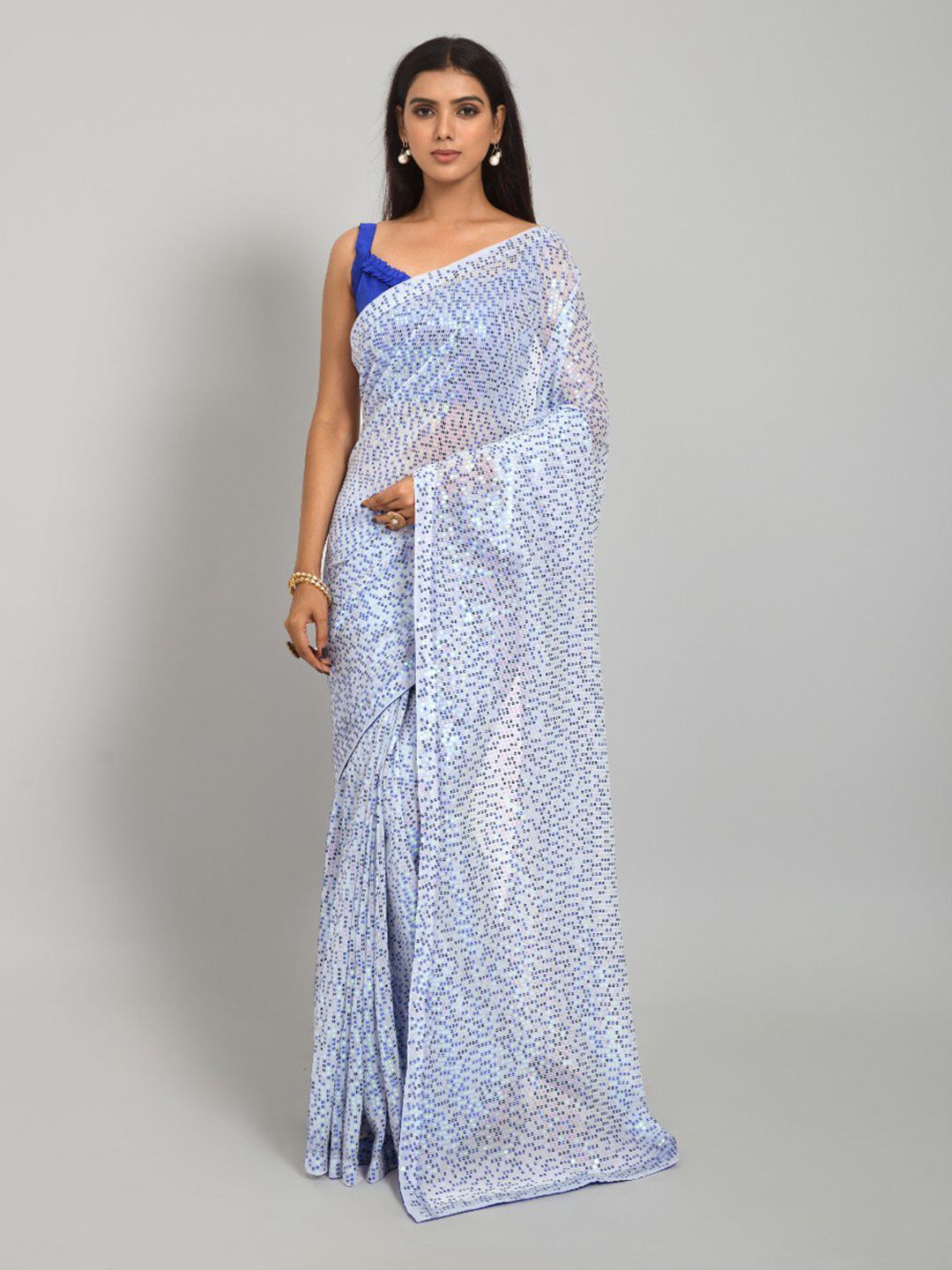 VEERAX Blue Embellished Sequinned Art Silk Saree Price in India