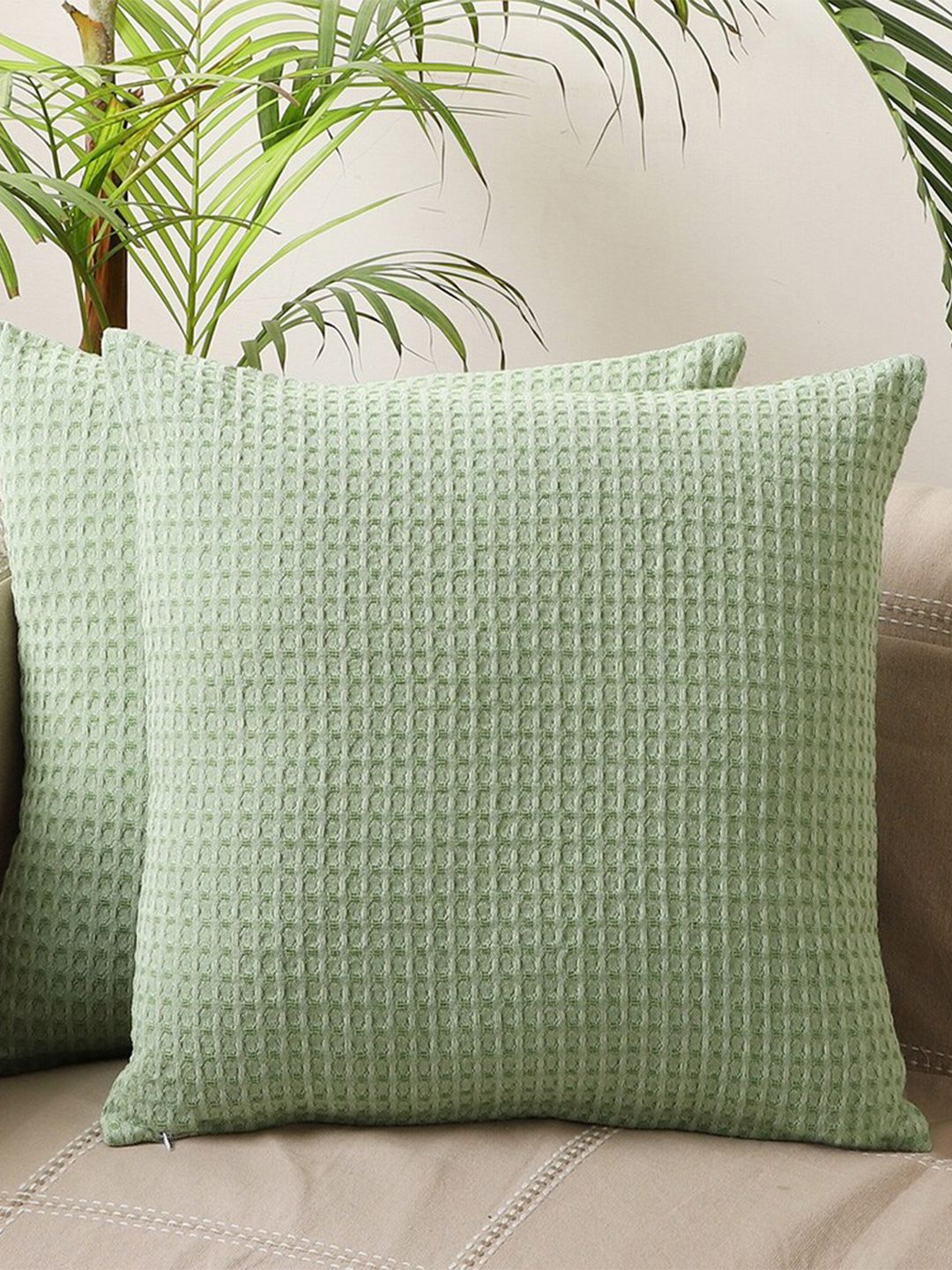 Jamio Firati Green 2 Pieces Geometric Square Cotton Cushion Covers
