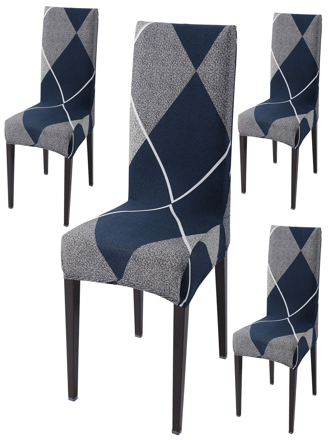 HOKIPO 4 Pieces Blue & Grey Printed Stretchable Chair Covers