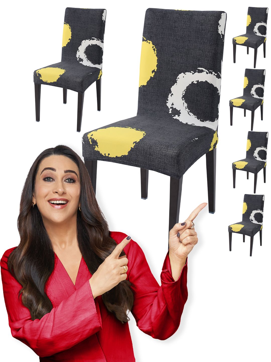 HOKIPO Black 6-Pieces Printed Stretchable Chair Covers