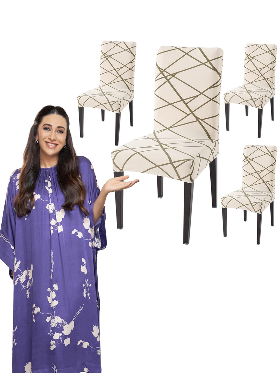 HOKIPO Beige 4-Pieces Printed Stretchable Chair Covers