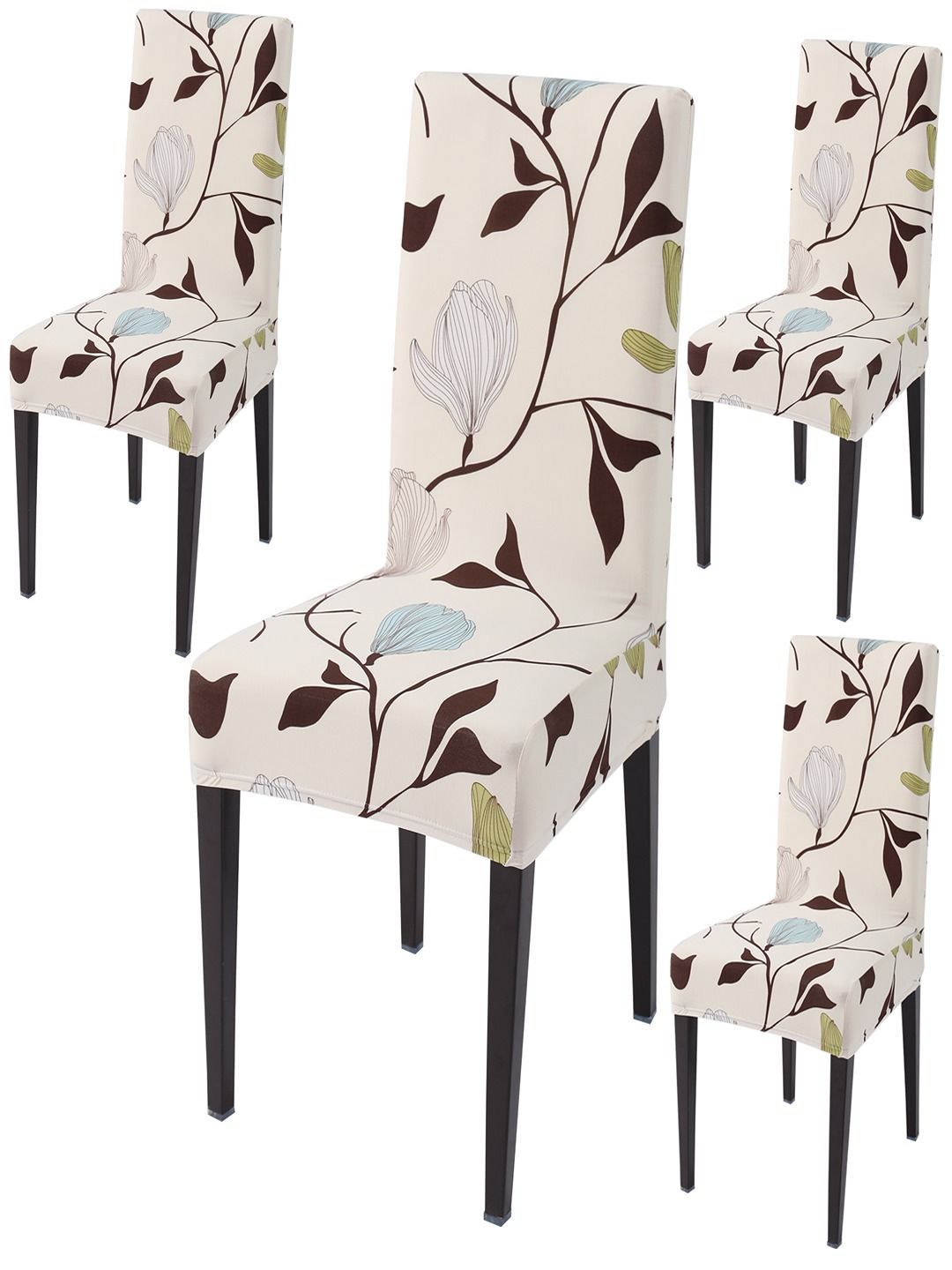 HOKIPO Beige 4 Pieces Printed Stretchable Chair Covers
