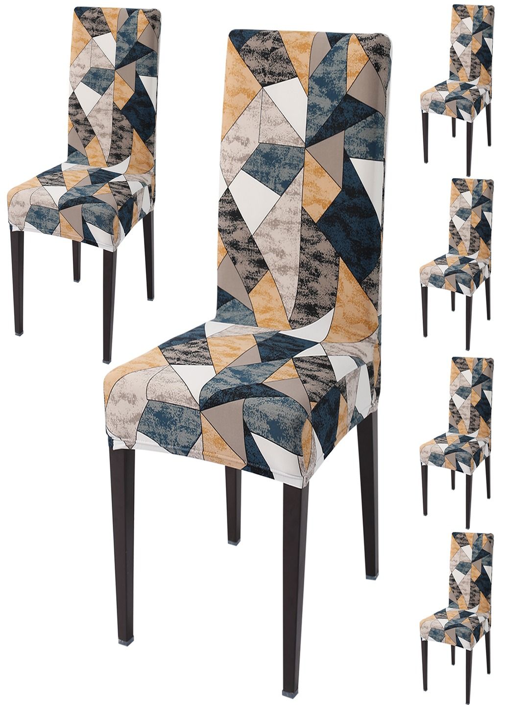HOKIPO Green & Orange 6 Pieces Printed Stretchable Chair Covers