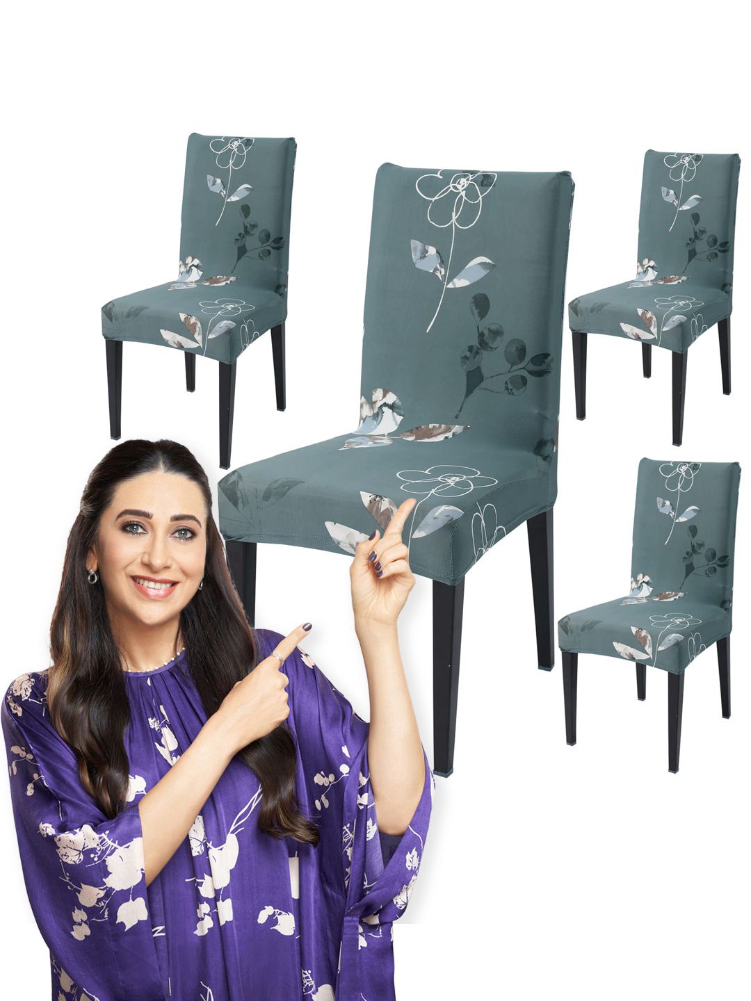 HOKIPO Grey 4 Piece Printed Stretchable Chair Covers