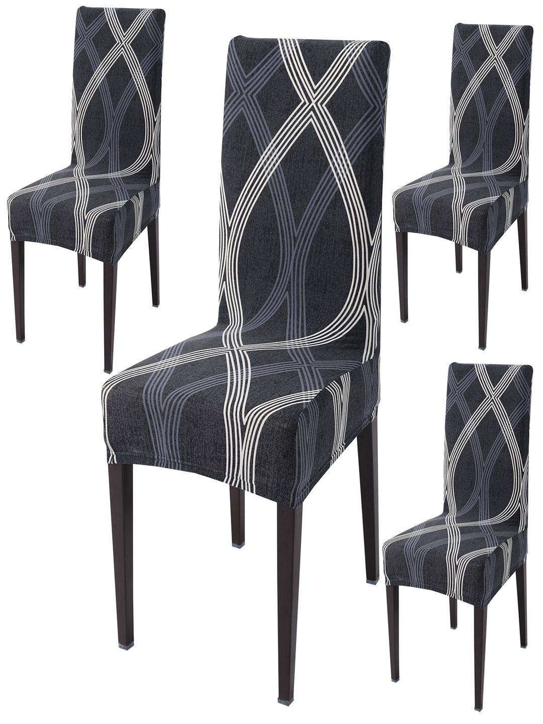 HOKIPO Grey 4 Piece Printed Stretchable Chair Covers