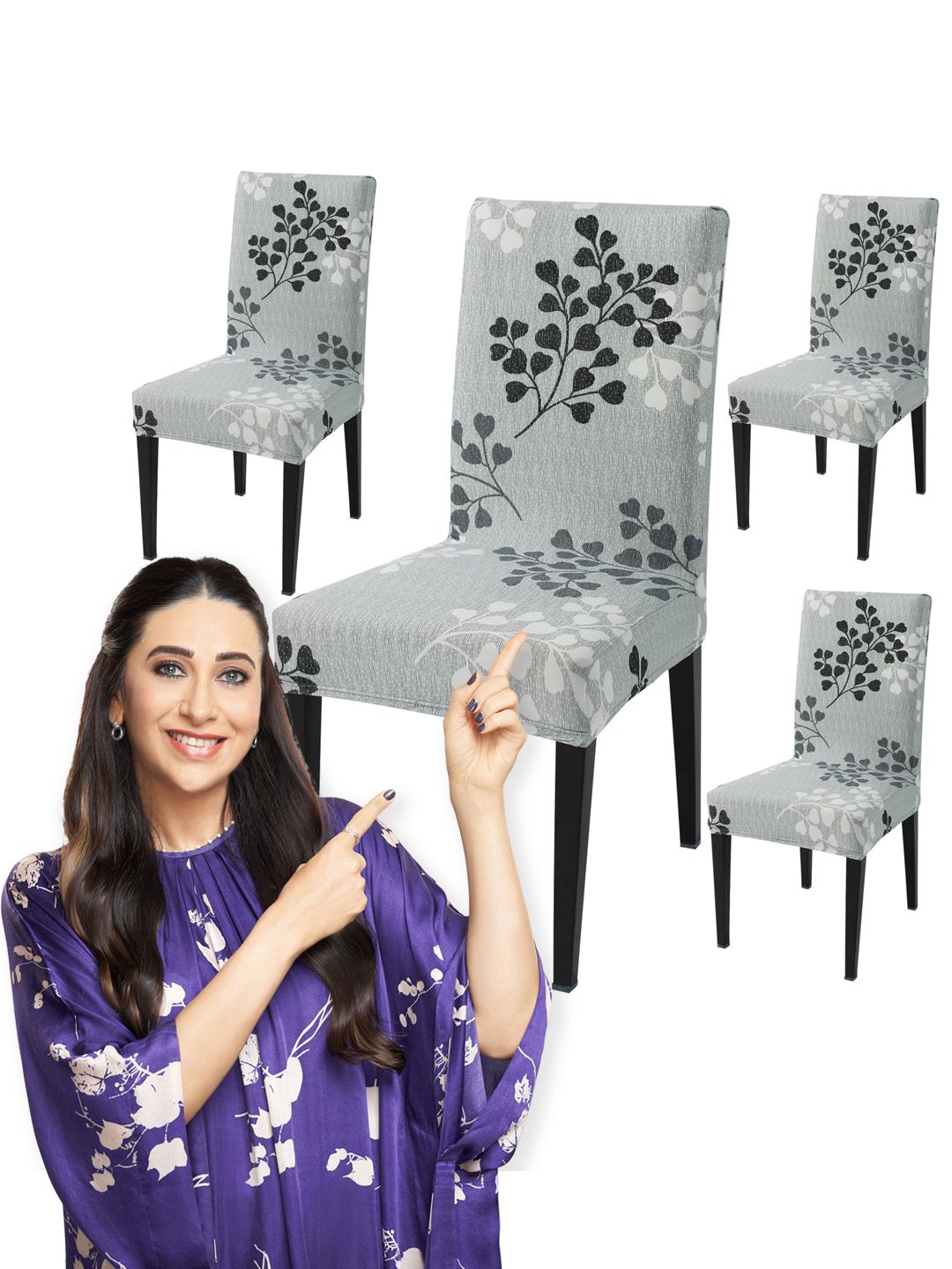 HOKIPO 4 Pieces Grey Printed Stretchable Chair Covers