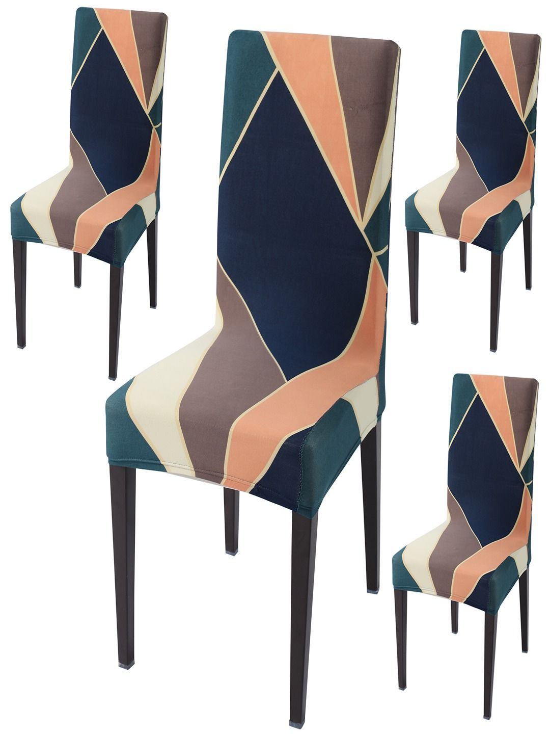 HOKIPO Green & White 4 Pieces Printed Stretchable Chair Covers