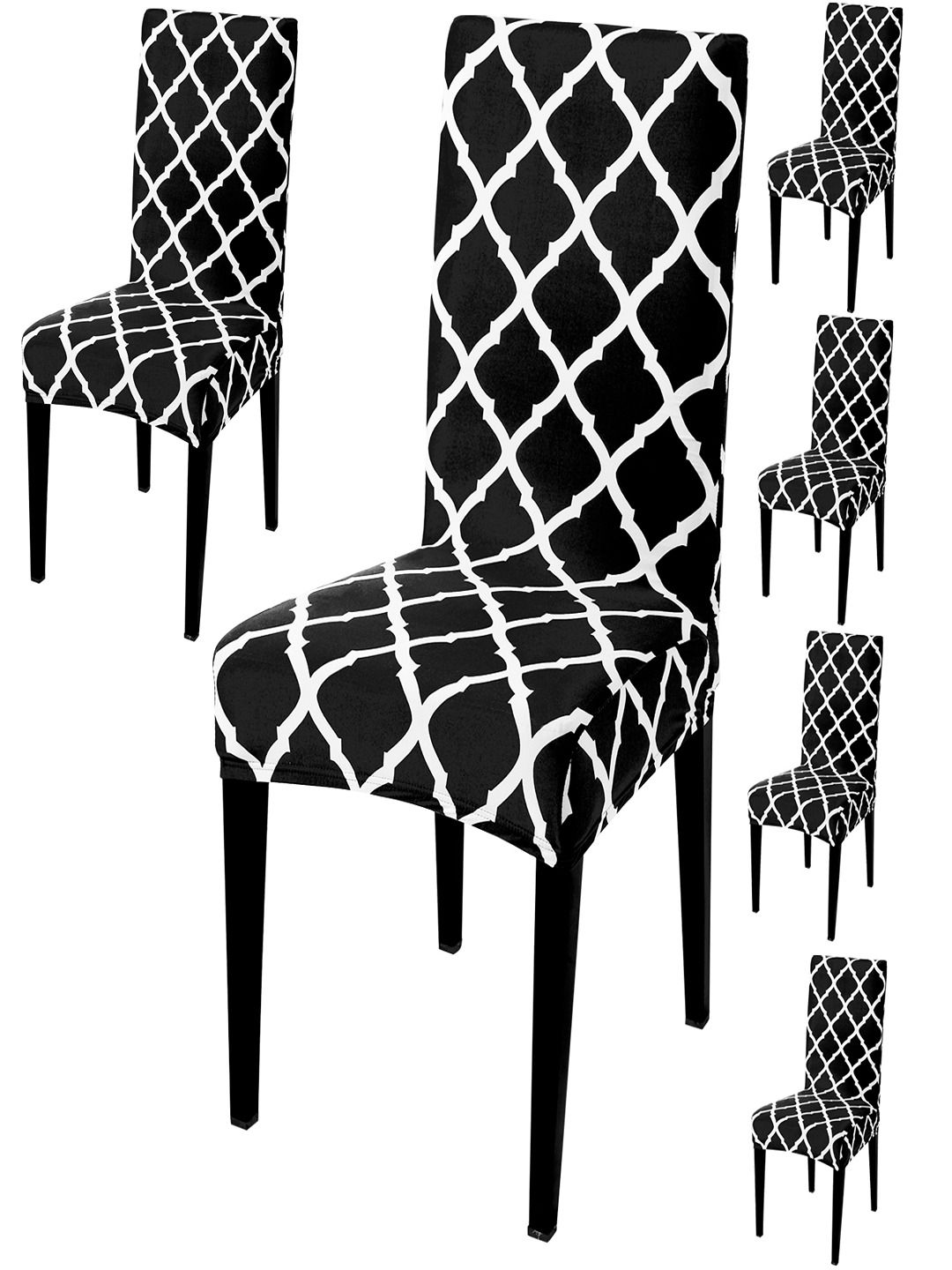 HOKIPO Black & White 6-Pieces Printed Stretchable Chair Covers