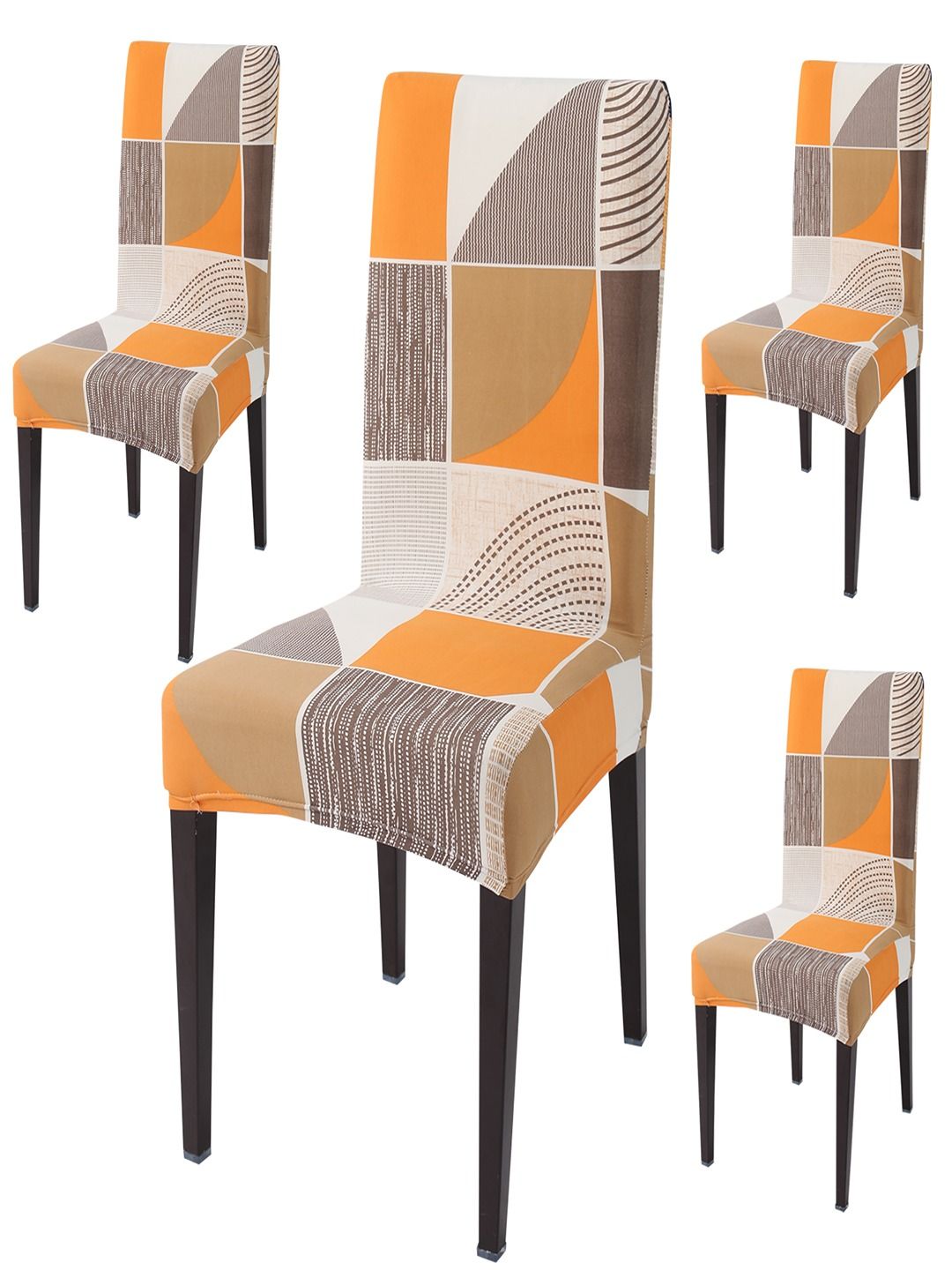 HOKIPO Orange & White 4 Pieces Printed Stretchable Chair Covers