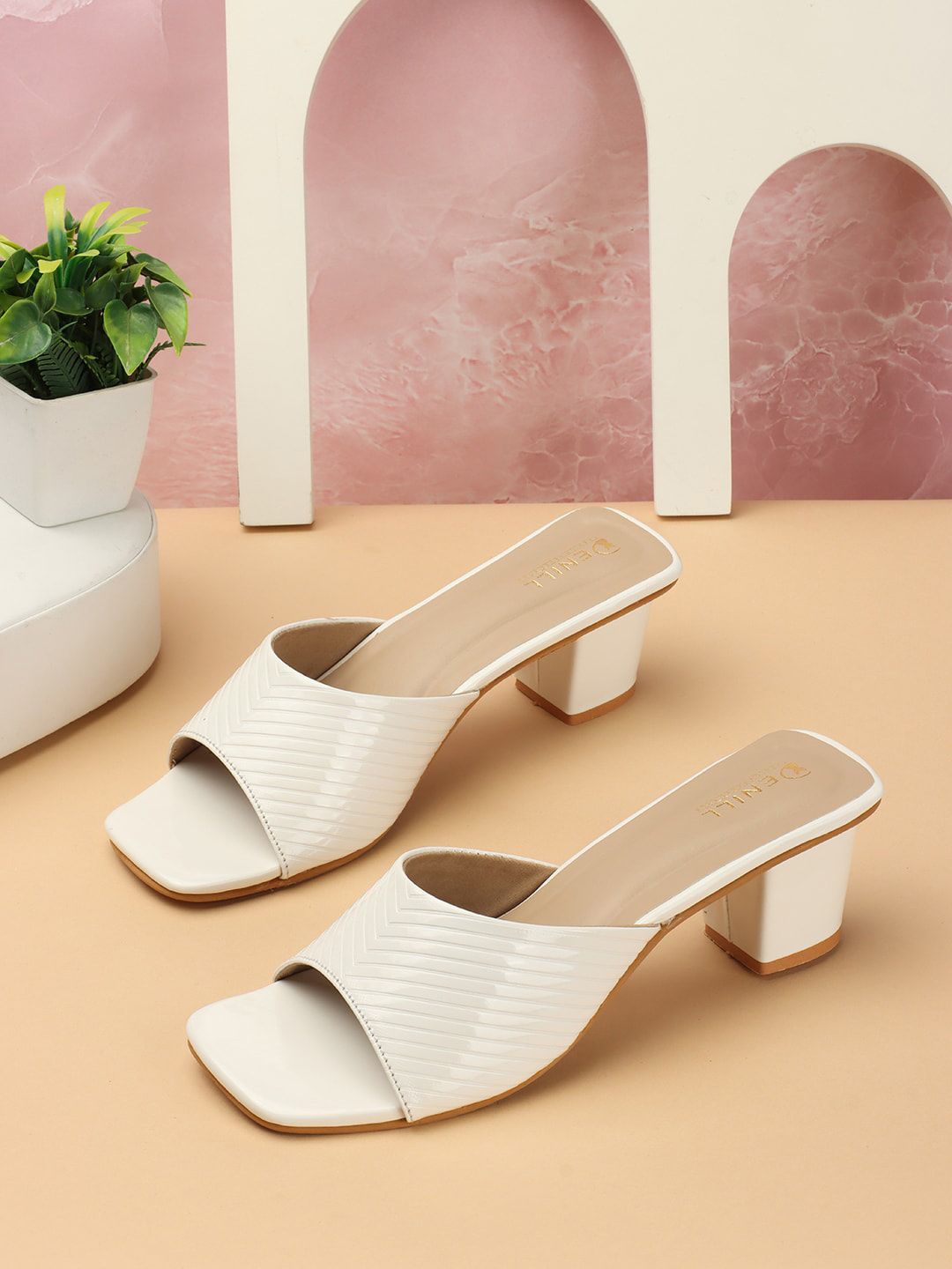 Denill Textured Open Toe Block Heels