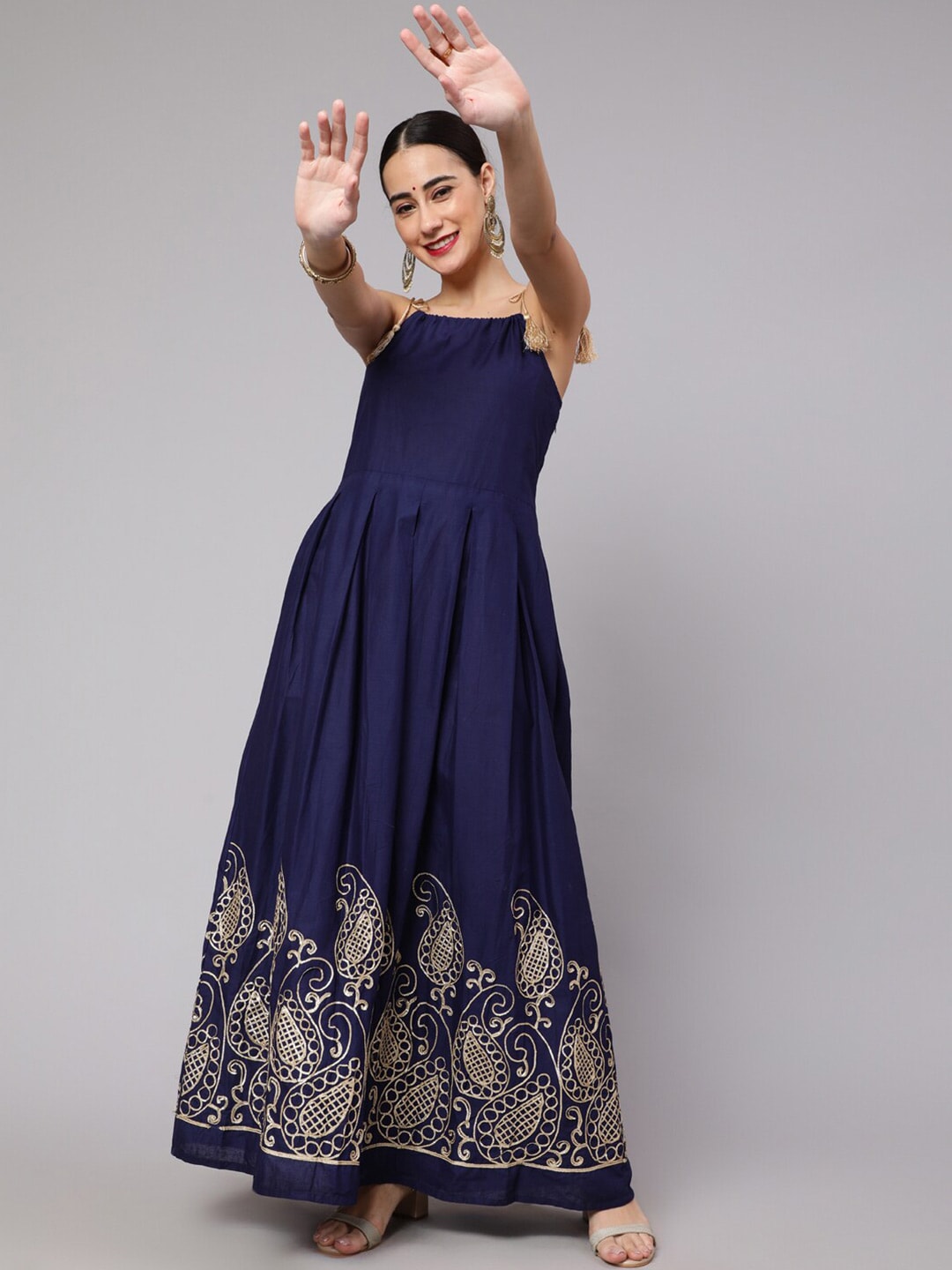 AKS Halter Neck Tie-Ups Fit And Flare Cotton Maxi Dress Price in India