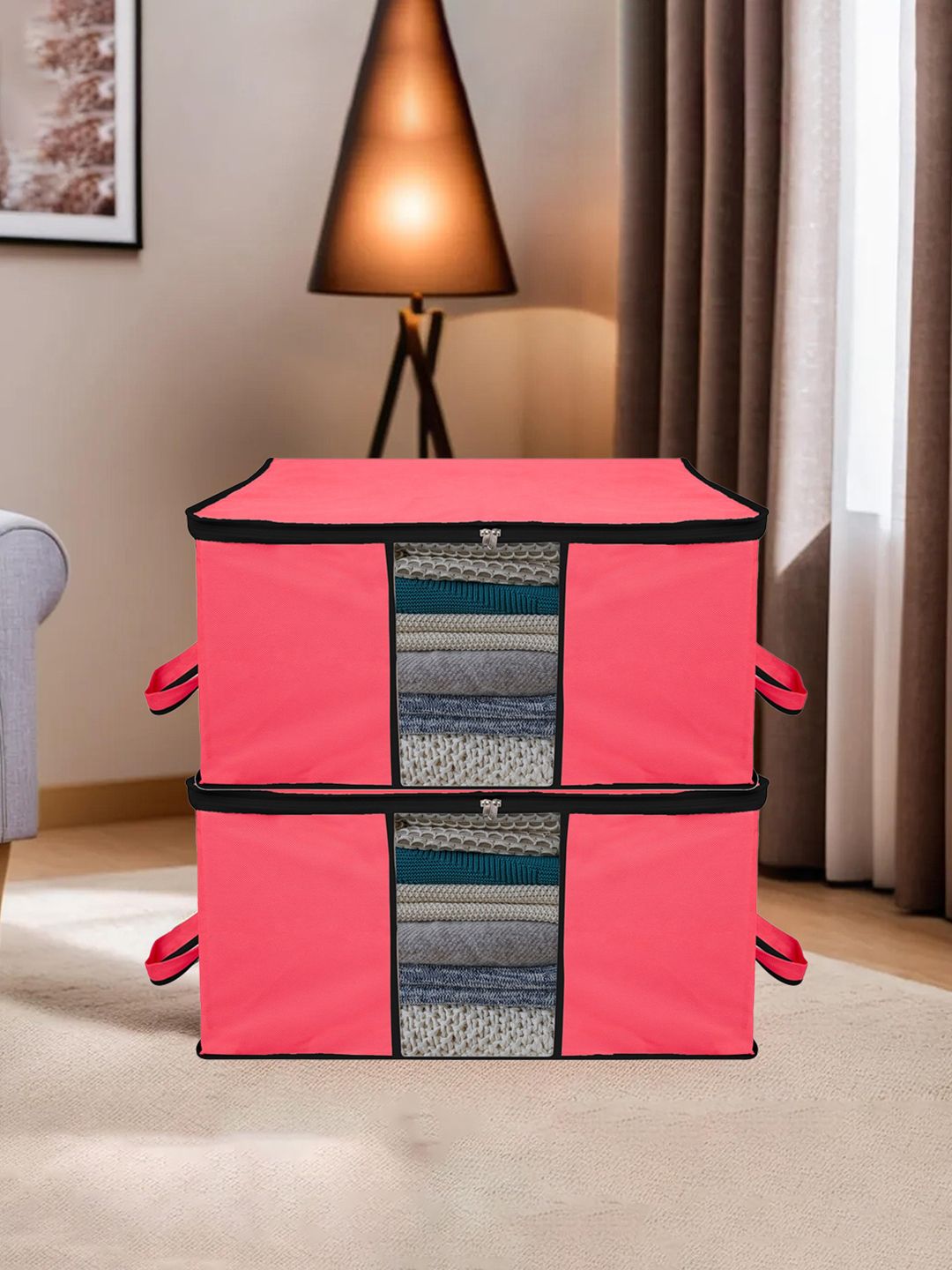 Kuber Industries 2 Pcs Underbed Pink Storage Bag Large Organiser Dresses, Saree Cover