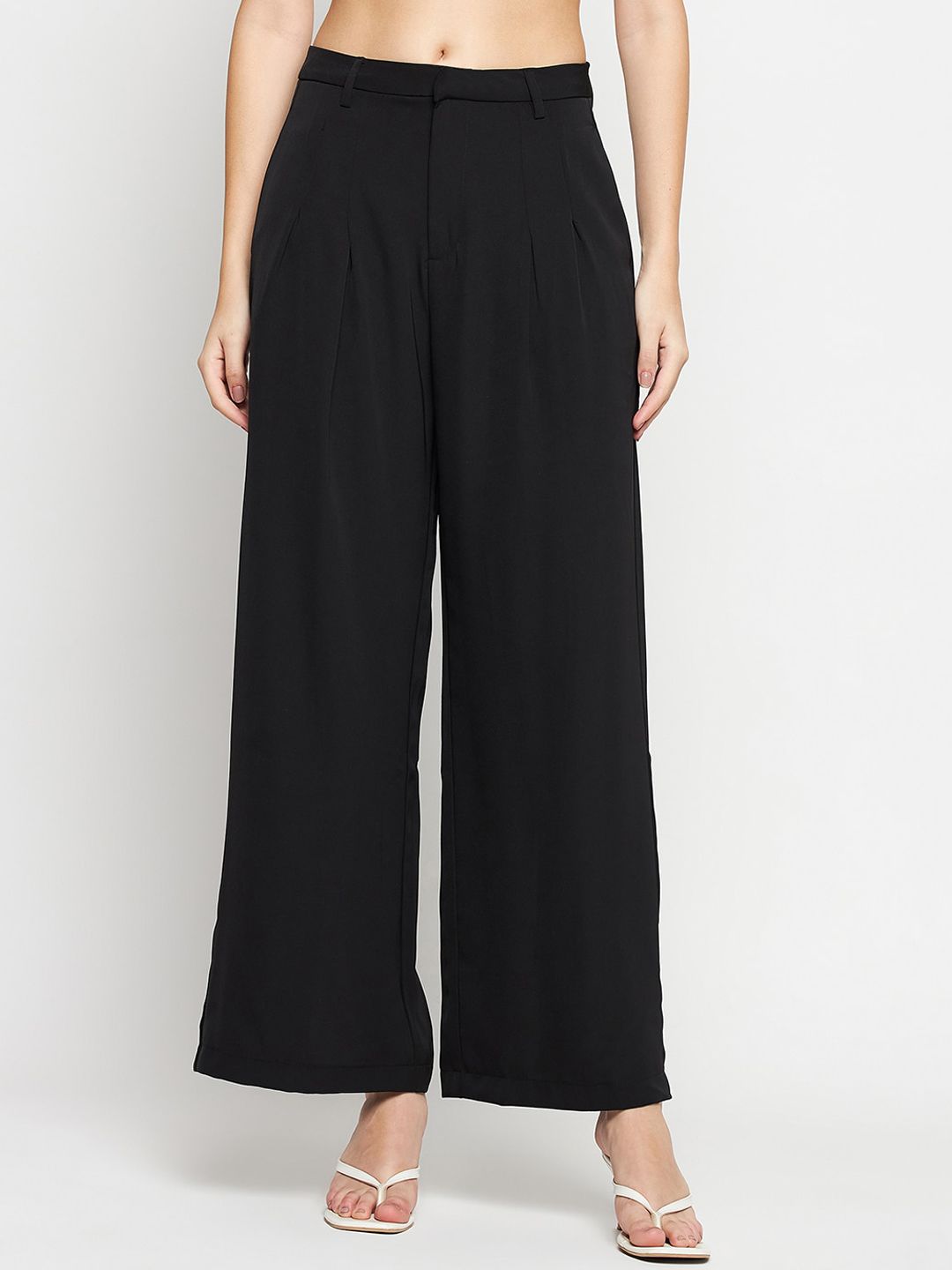 Madame Women Mid-Rise Pleated Flared Parallel Trousers Price in India