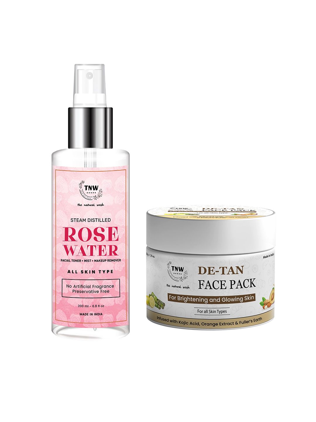 TNW the natural wash Set of De-Tan Face Pack 50g & Rose Water Toner Spray Bottle 200ml