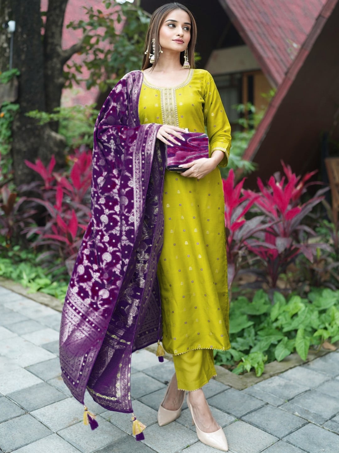 Libas Ethnic Motifs Woven Design Regular Kurta with Trousers & Dupatta Price in India
