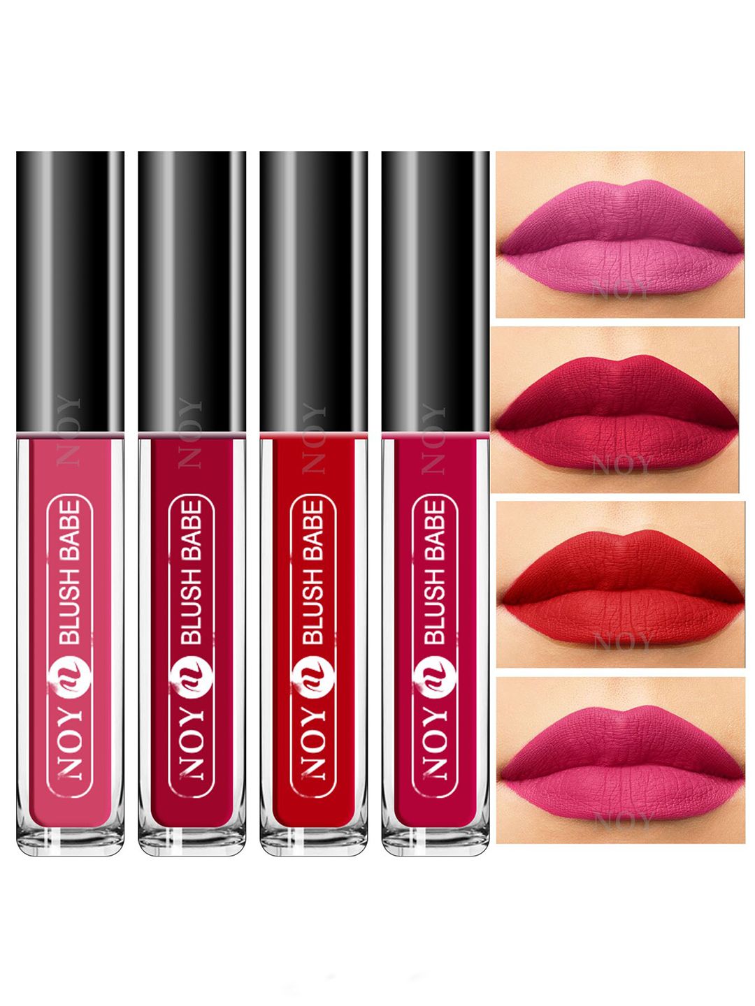 NOY Set Of 4 Blush Babe Waterproof Liquid Matte Lipsticks 4ml Each- Shades 02+ 03+ 04+ 08