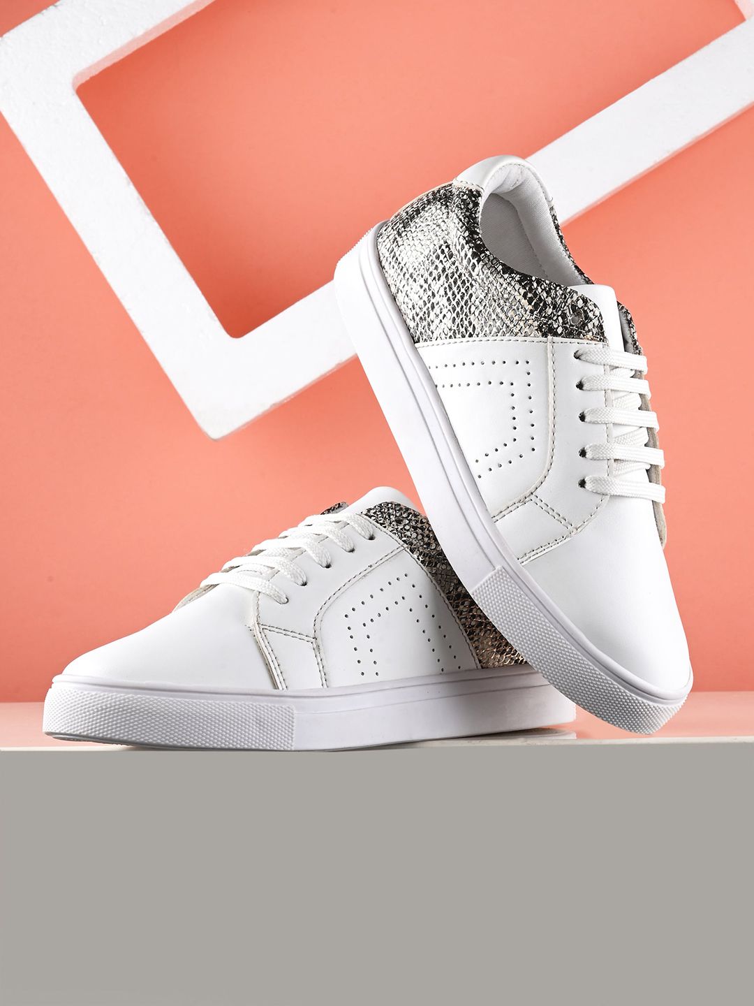 DressBerry Women White & Black Printed Perforated Lightweight Sneakers