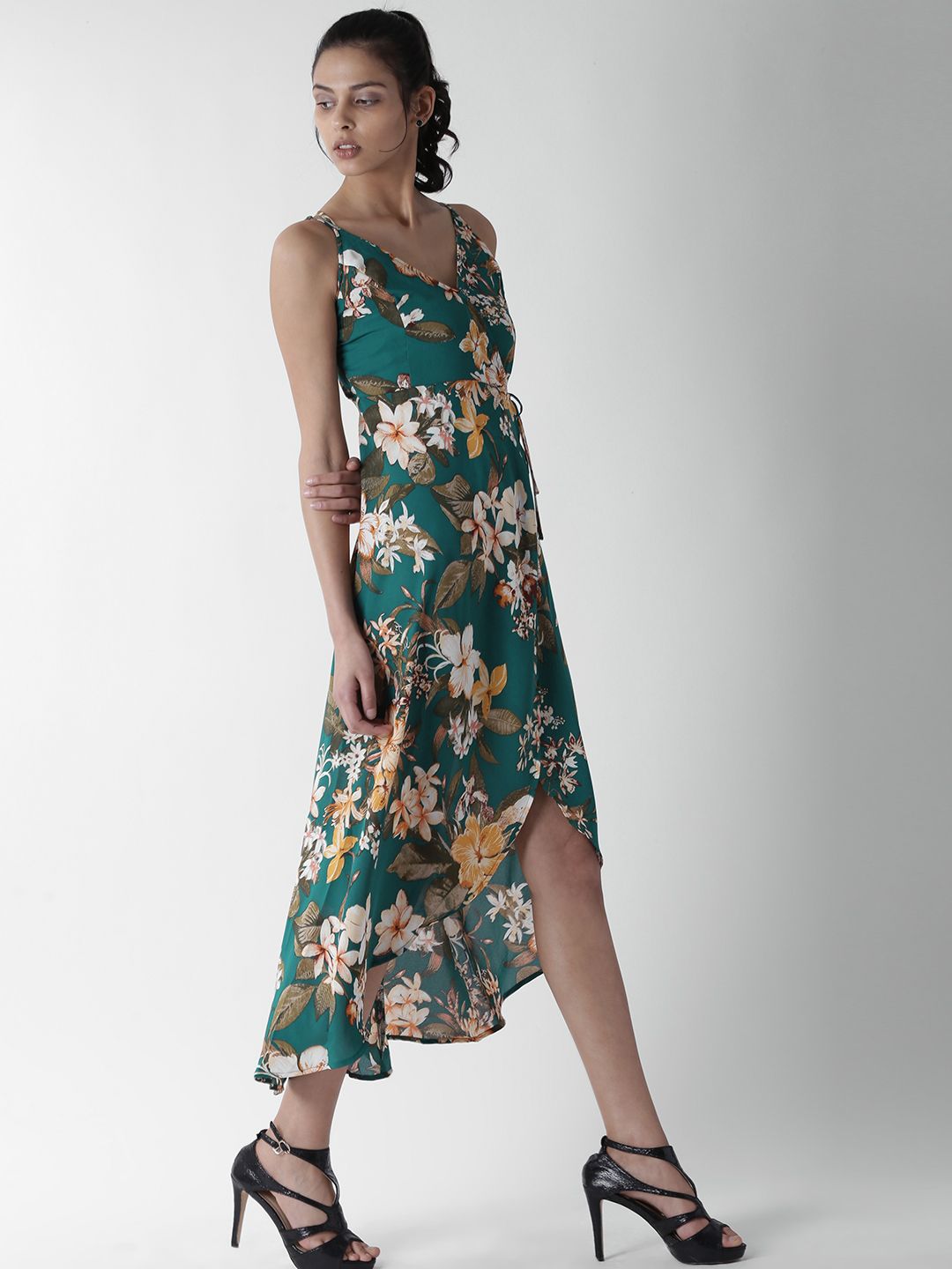 Buy FOREVER 21 Women Teal Green & Yellow Floral Print Midi Wrap Dress -  Dresses for Women 2436822 | Myntra